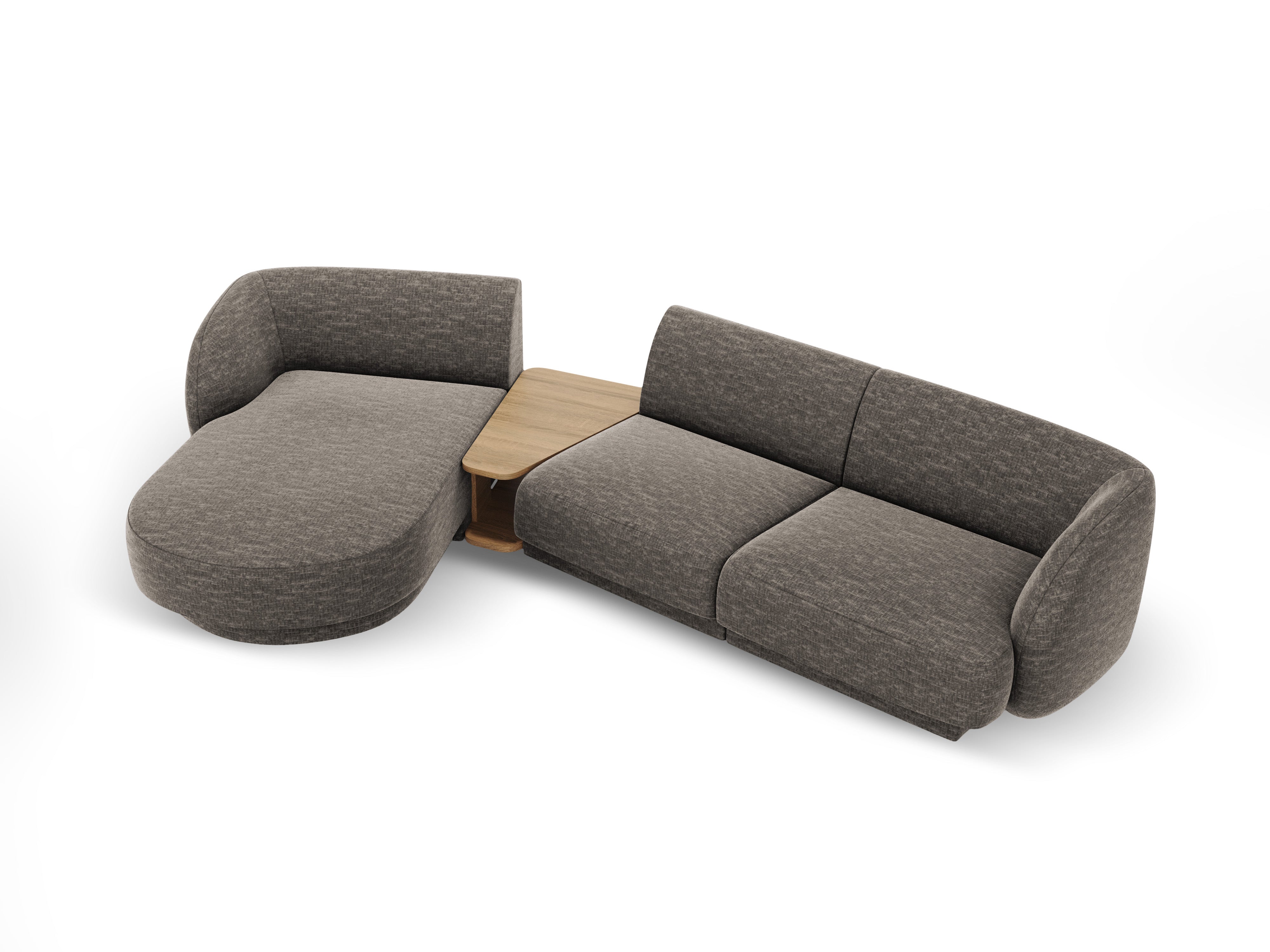 Modulares Ecksofa mit Tisch, 3-Sitzer, linksseitig, MILEY, graues Chenille, seidig