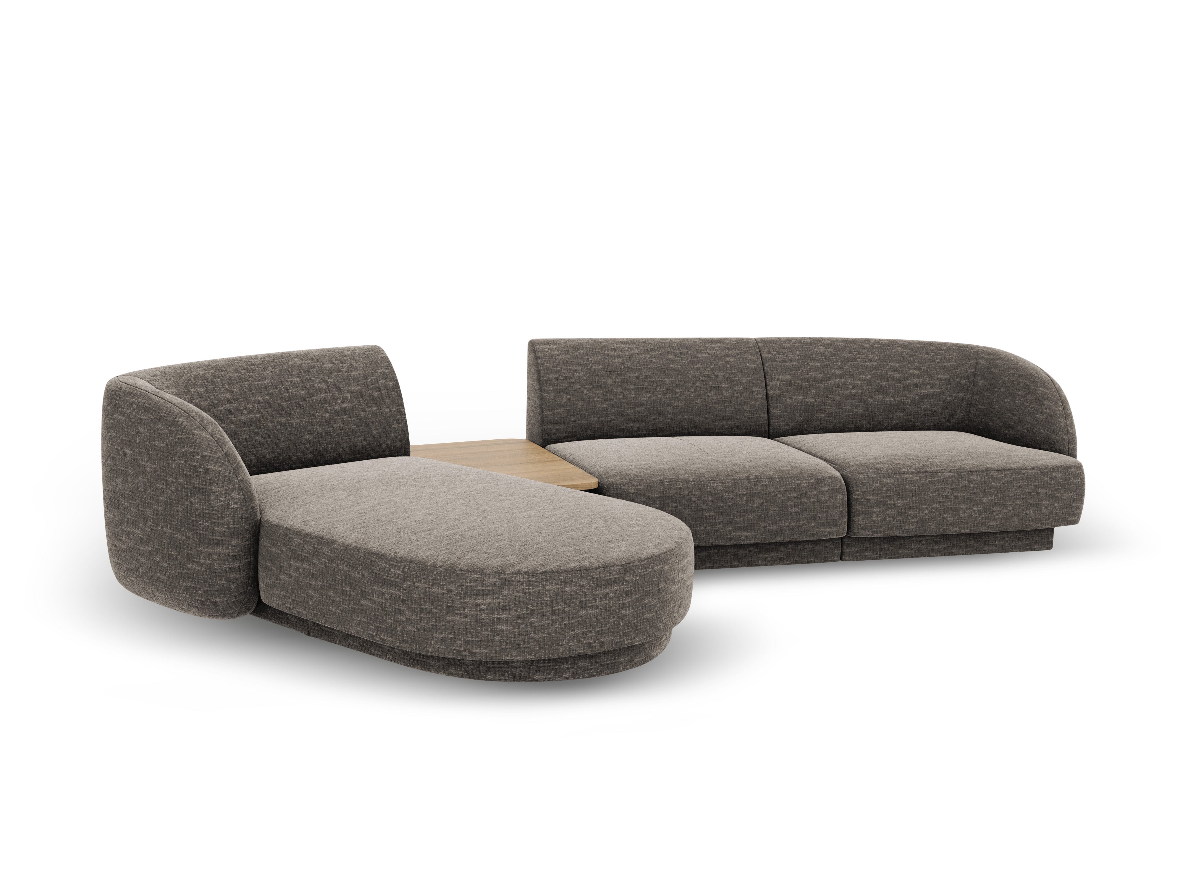 Modulares Ecksofa mit Tisch, 3-Sitzer, linksseitig, MILEY, graues Chenille, seidig