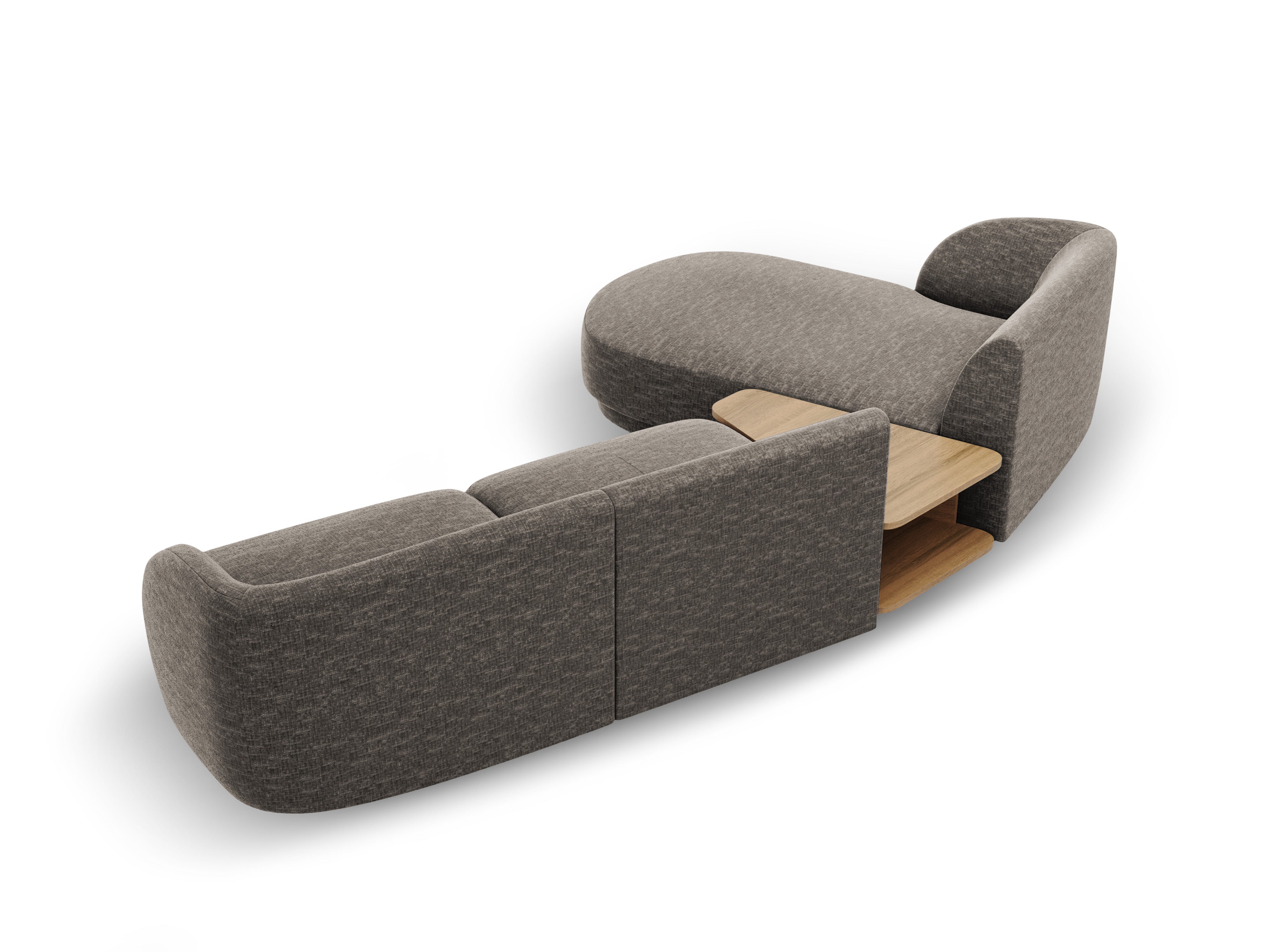 Modulares Ecksofa mit Tisch, 3-Sitzer, linksseitig, MILEY, graues Chenille, seidig