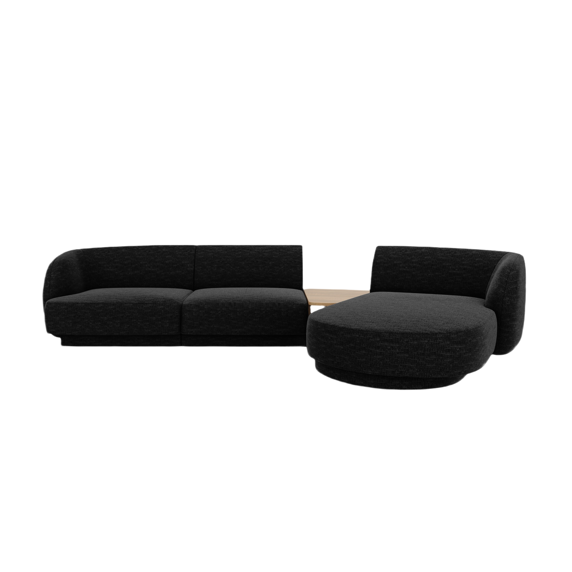 Modulares Ecksofa mit Tisch, 3-Sitzer, rechtsseitig, MILEY, schwarzer, seidiger Chenille