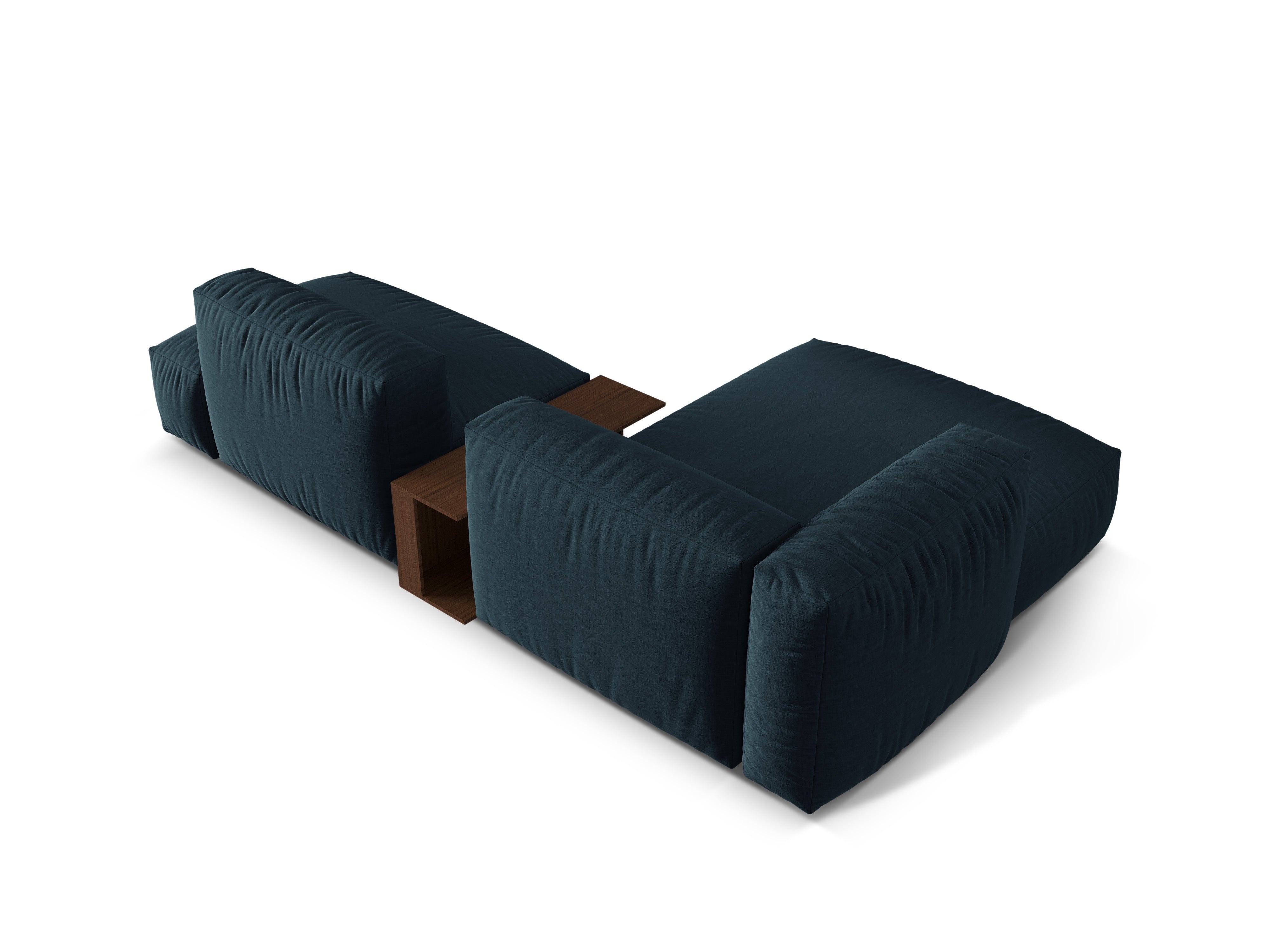 Linker hoekbank met tafel MARTINA in spijkerstof blauw