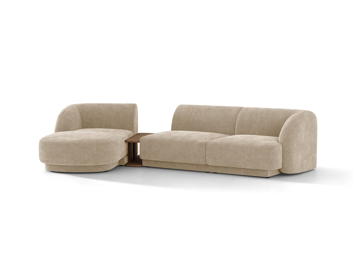 Narożnik modułowy ze stolikiem 3-osobowy lewostronny MILEY beżowy szenil – sofa narożna