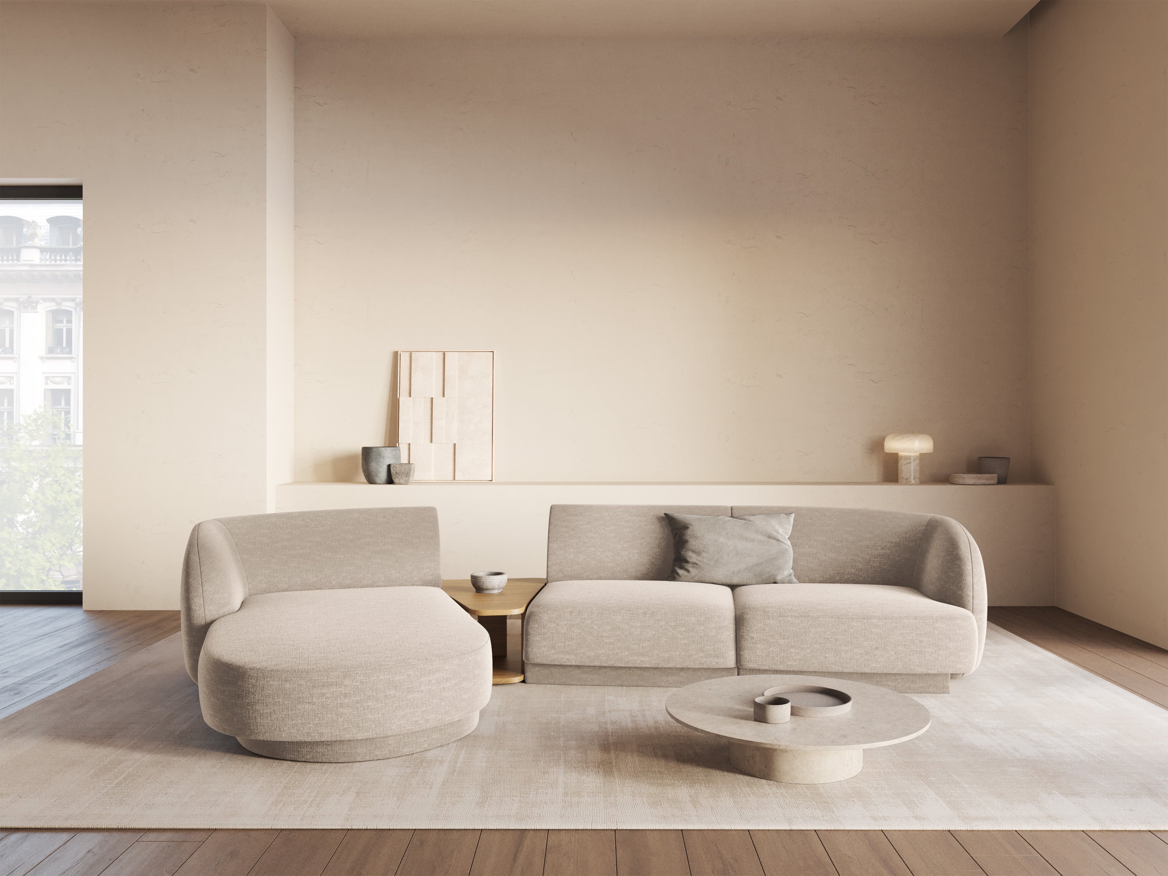 Modulaire hoekbank met tafel 3-zits links MILEY beige chenille