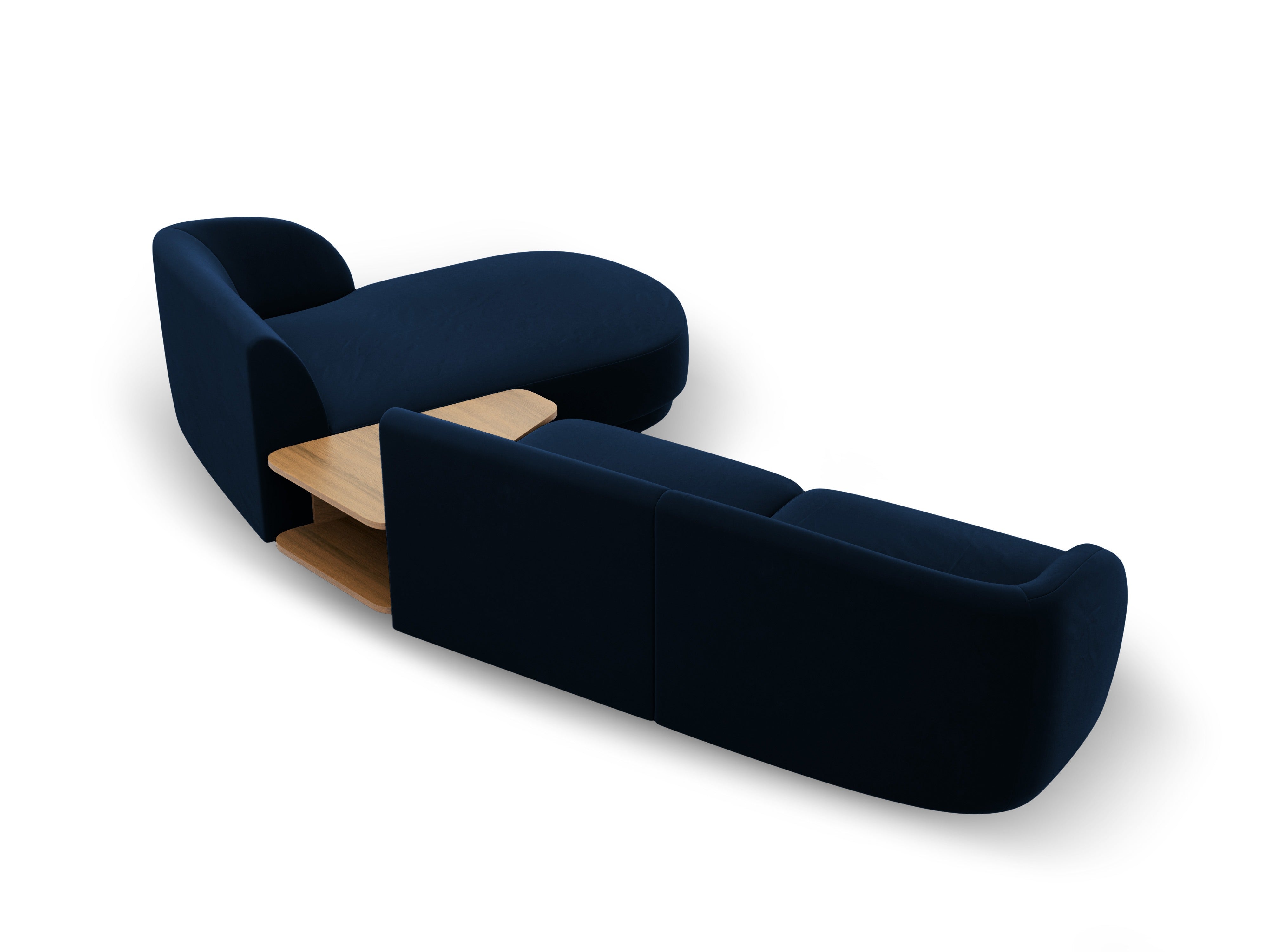 Modulares Ecksofa mit Tisch, 3-Sitzer, rechtsseitig, samtig, MILEY, königsblau