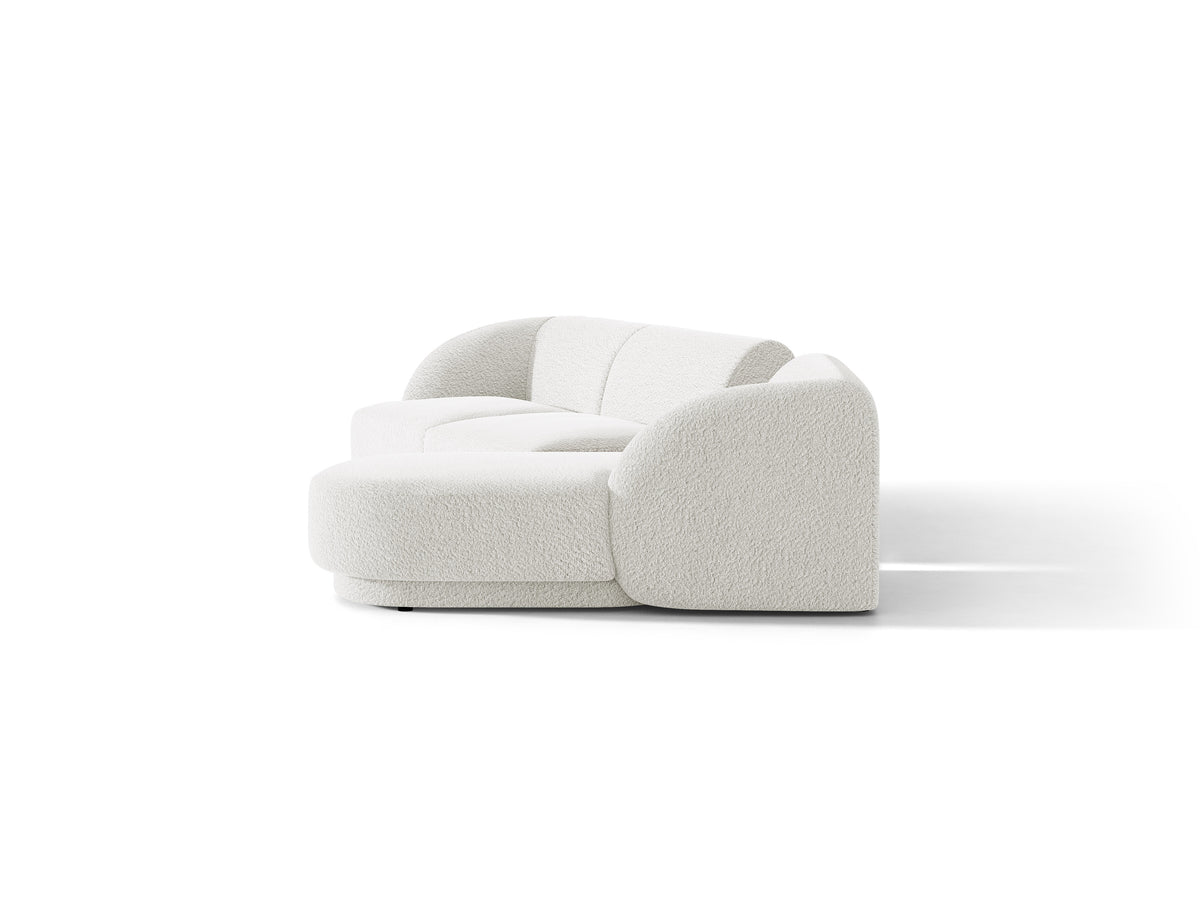 Narożnik modułowy ze stolikiem 3-osobowy prawostronny MILEY biały boucle – sofa narożna