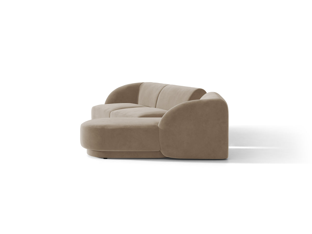 Narożnik modułowy ze stolikiem 3-osobowy prawostronny aksamitny MILEY cappuccino – sofa narożna