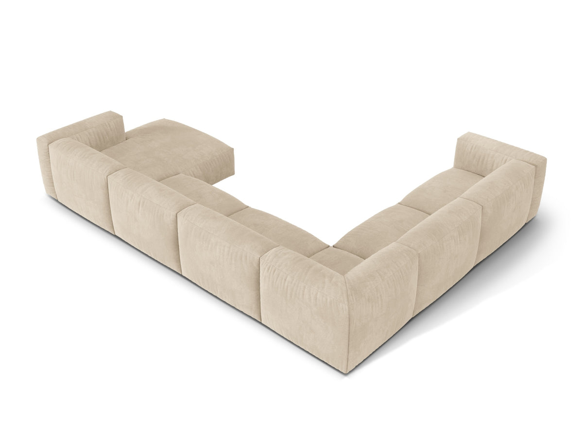 Narożnik aksamitny modułowy lewostronny duży MARTINA jasnobeżowy – ujęcie tylne