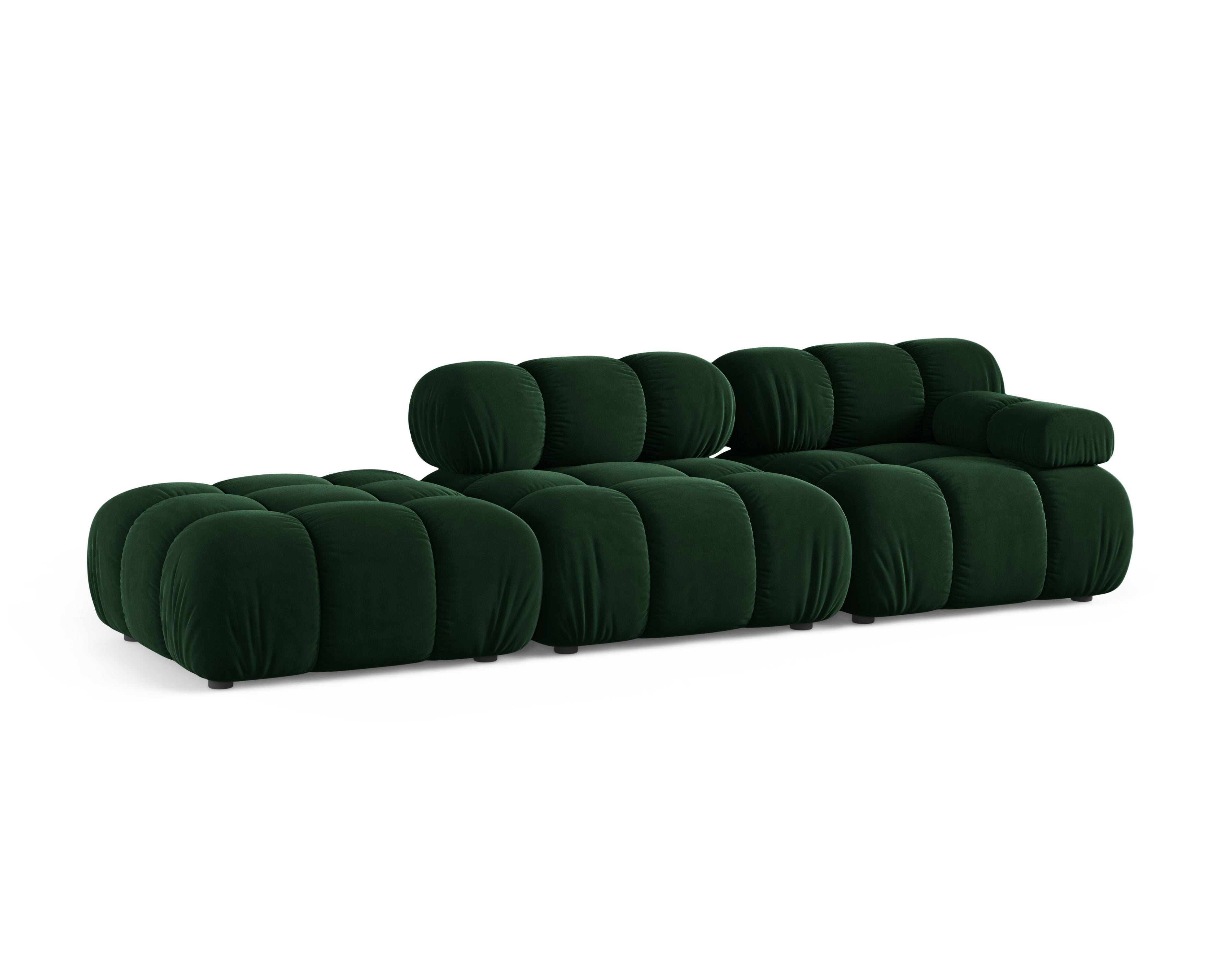 Modulaire fluwelen bank BELLIS, open, links, in bottlegroen.