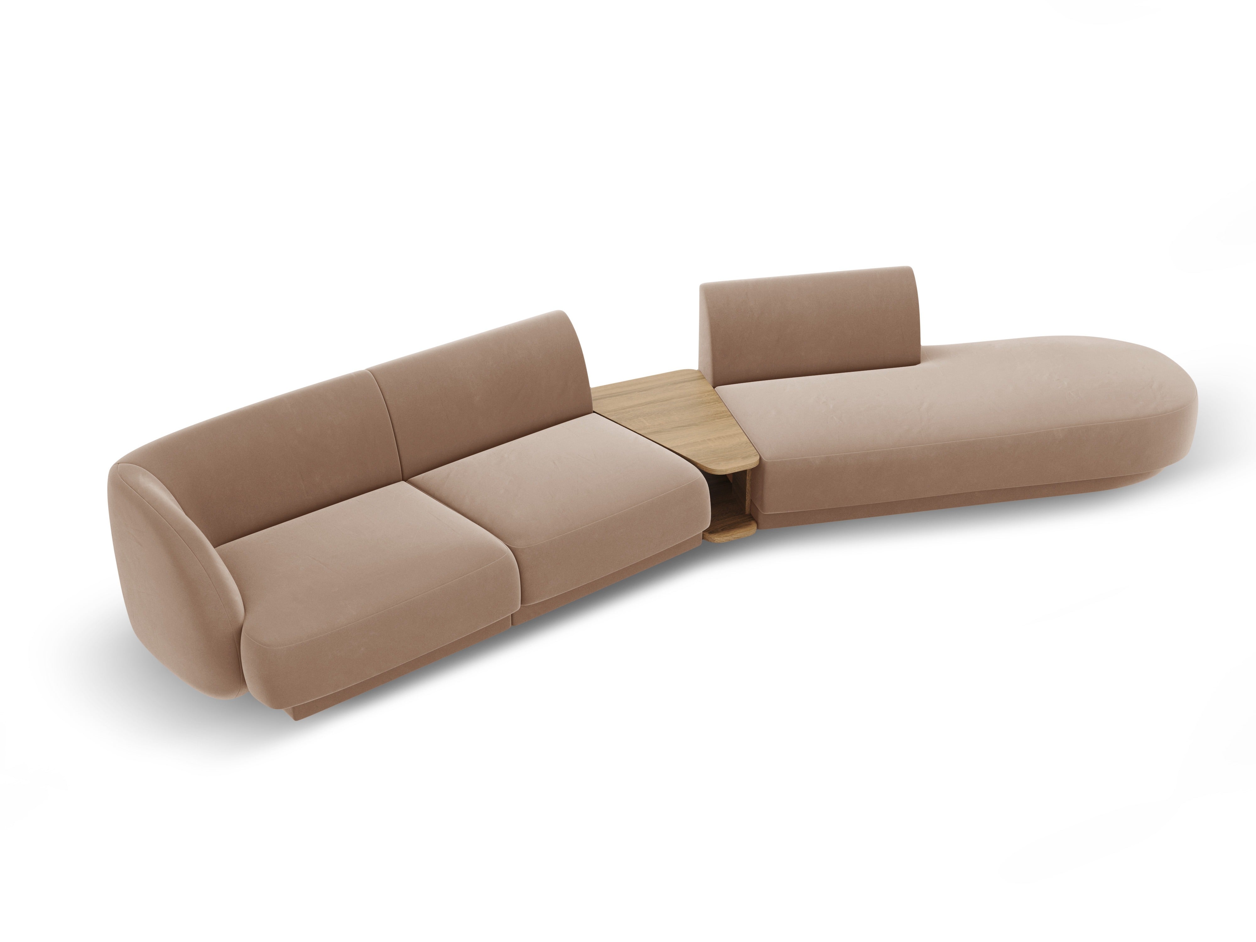 Modulaire bank met rechts armleuning en tafel, 4-persoons, fluweel MILEY cappuccino