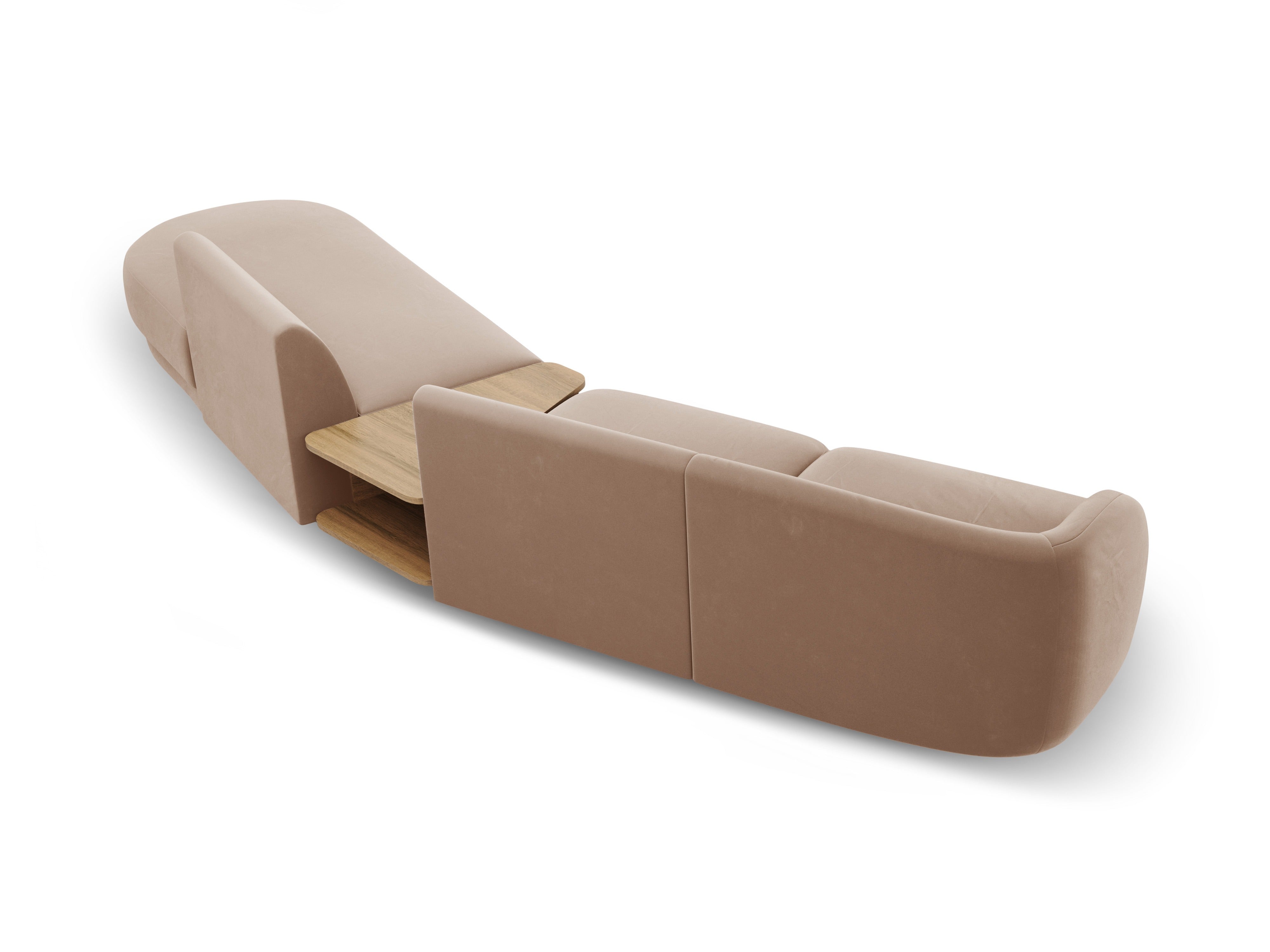 Modulaire bank met rechts armleuning en tafel, 4-persoons, fluweel MILEY cappuccino