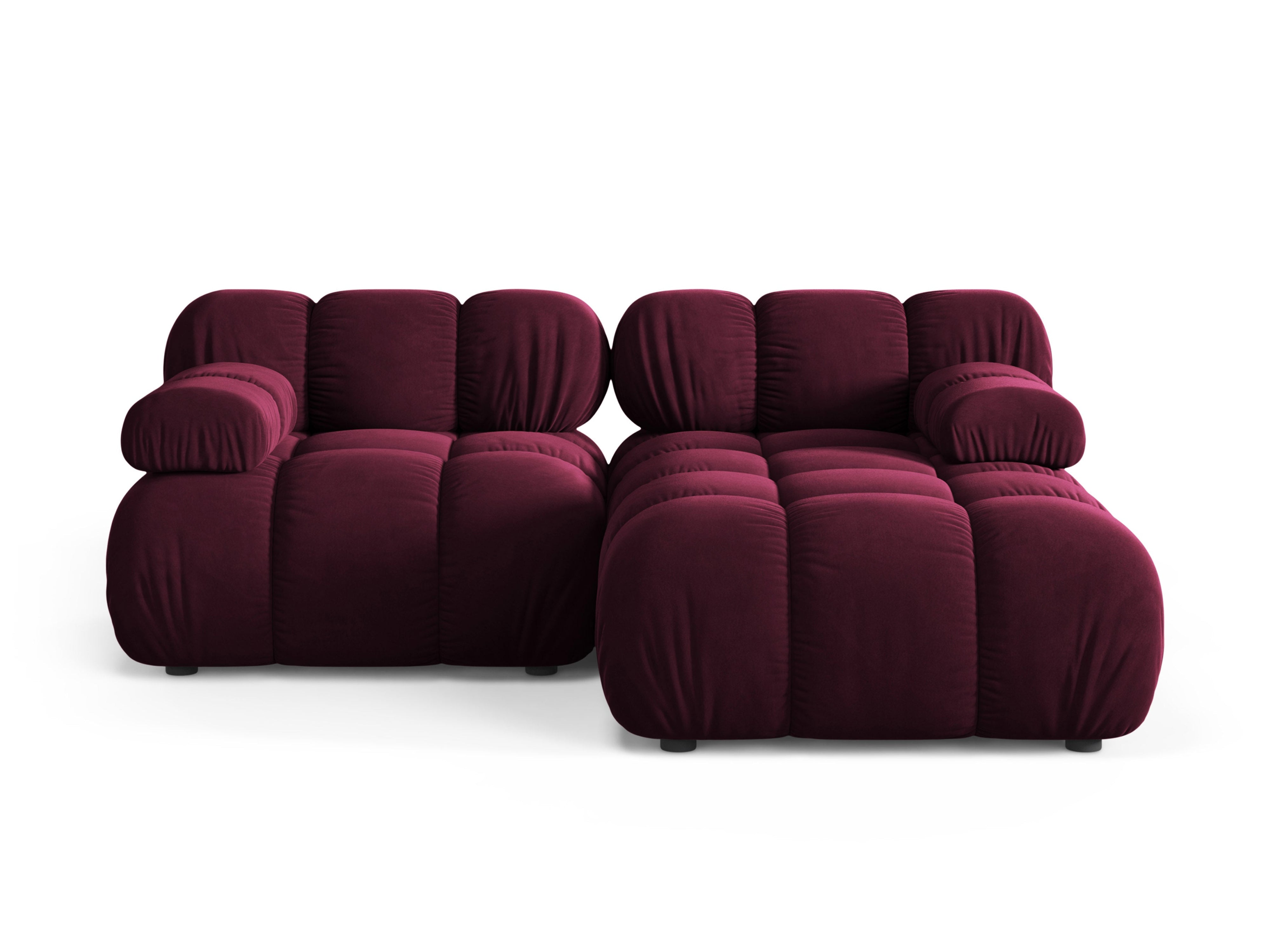 Tweepersoons hoekbank rechts BELLIS in bordeauxkleurig velours
