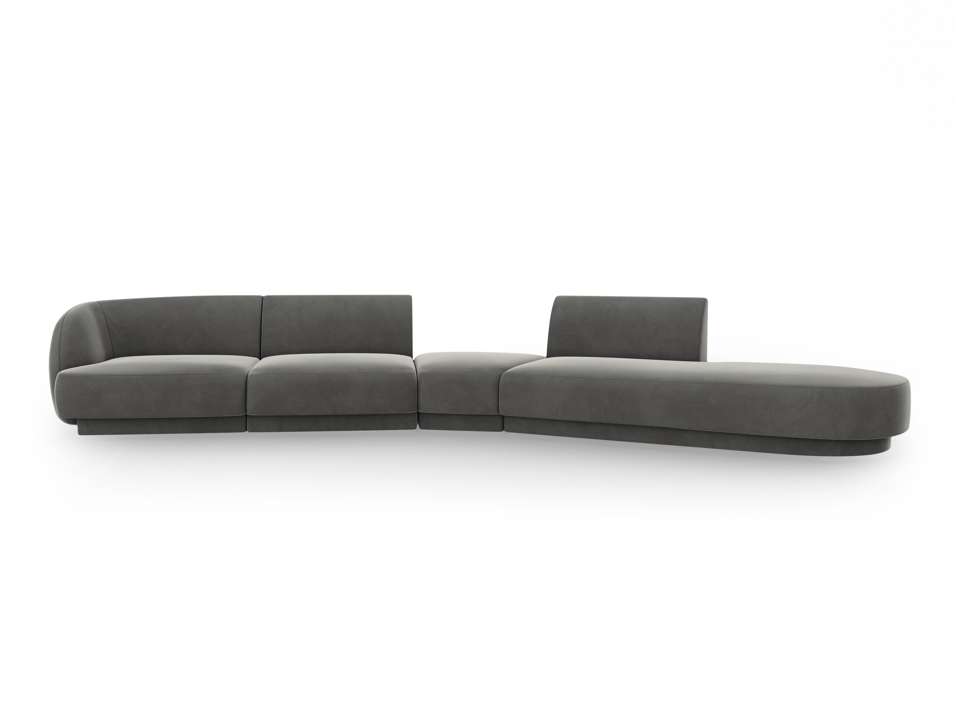 Right-facing modular velvet corner sofa for 7 people MILEY light gray