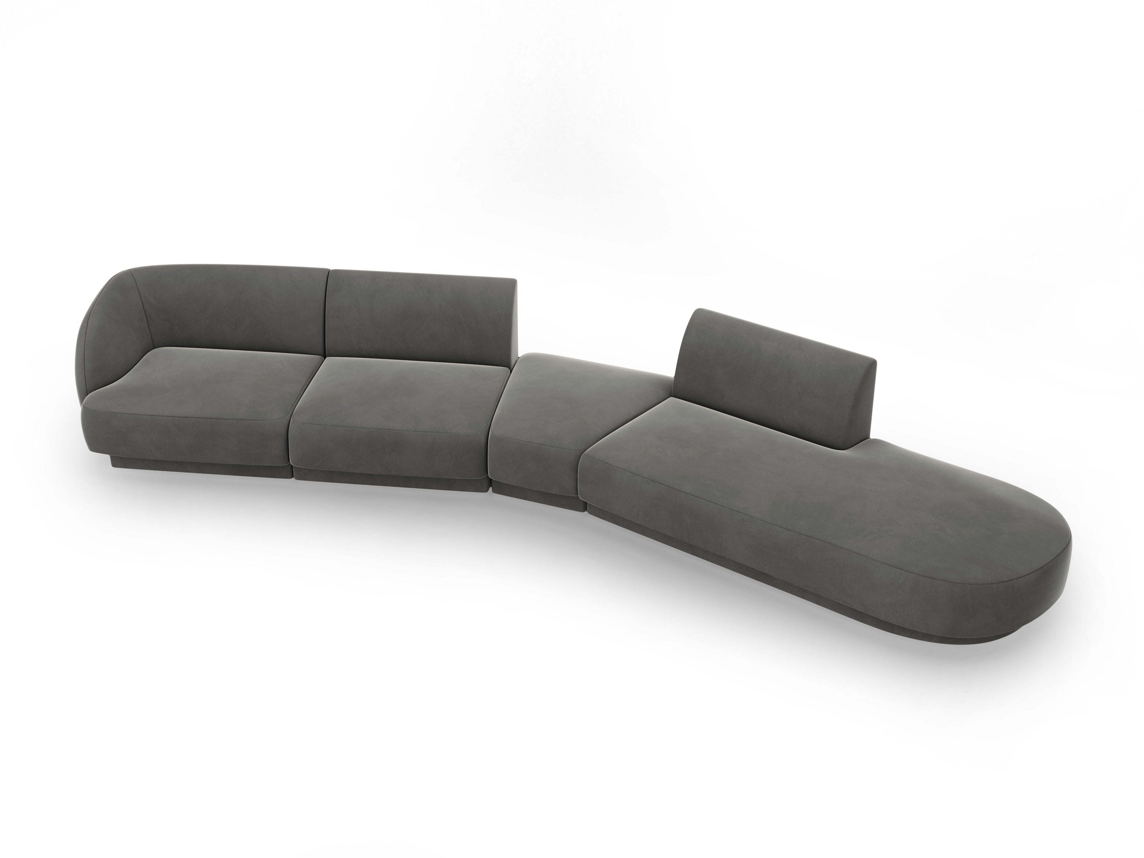 Right-facing modular velvet corner sofa for 7 people MILEY light gray