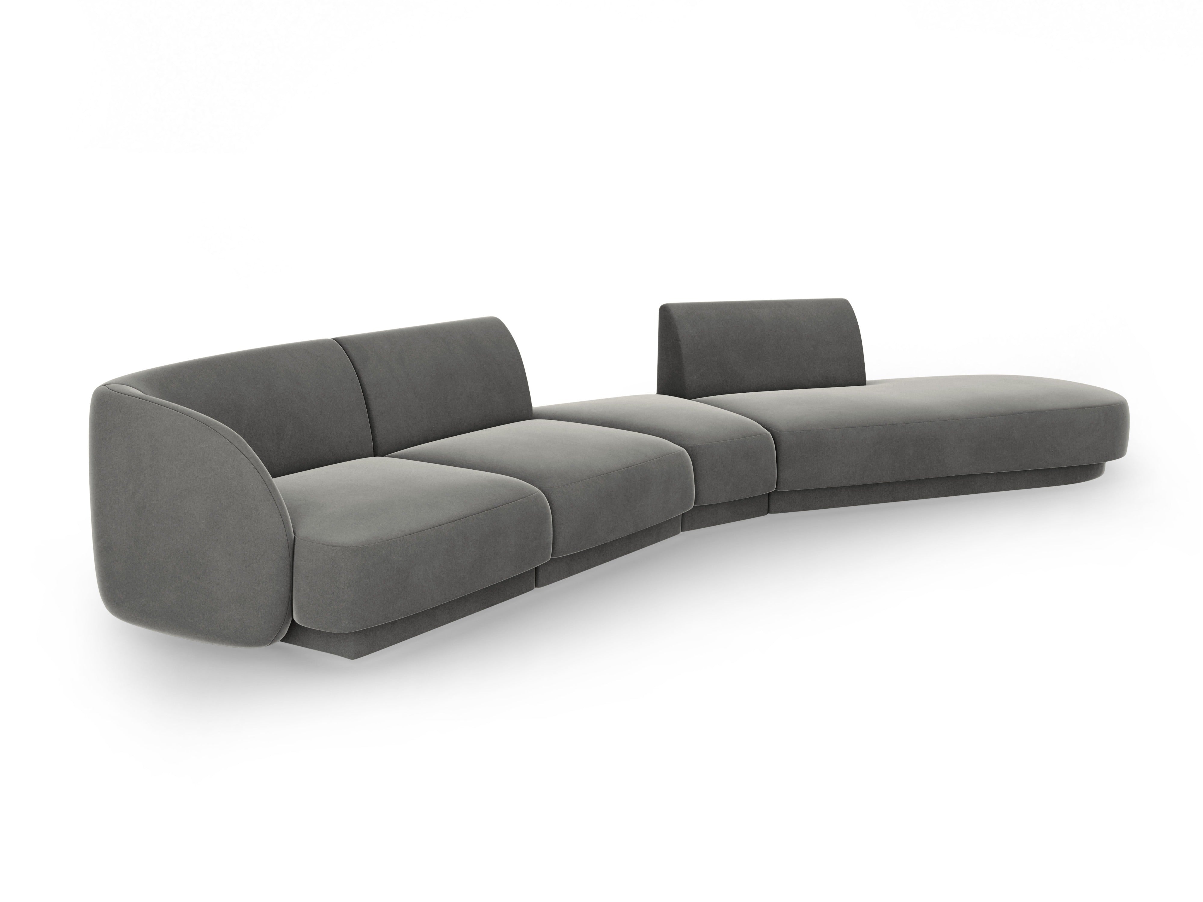 Right-facing modular velvet corner sofa for 7 people MILEY light gray