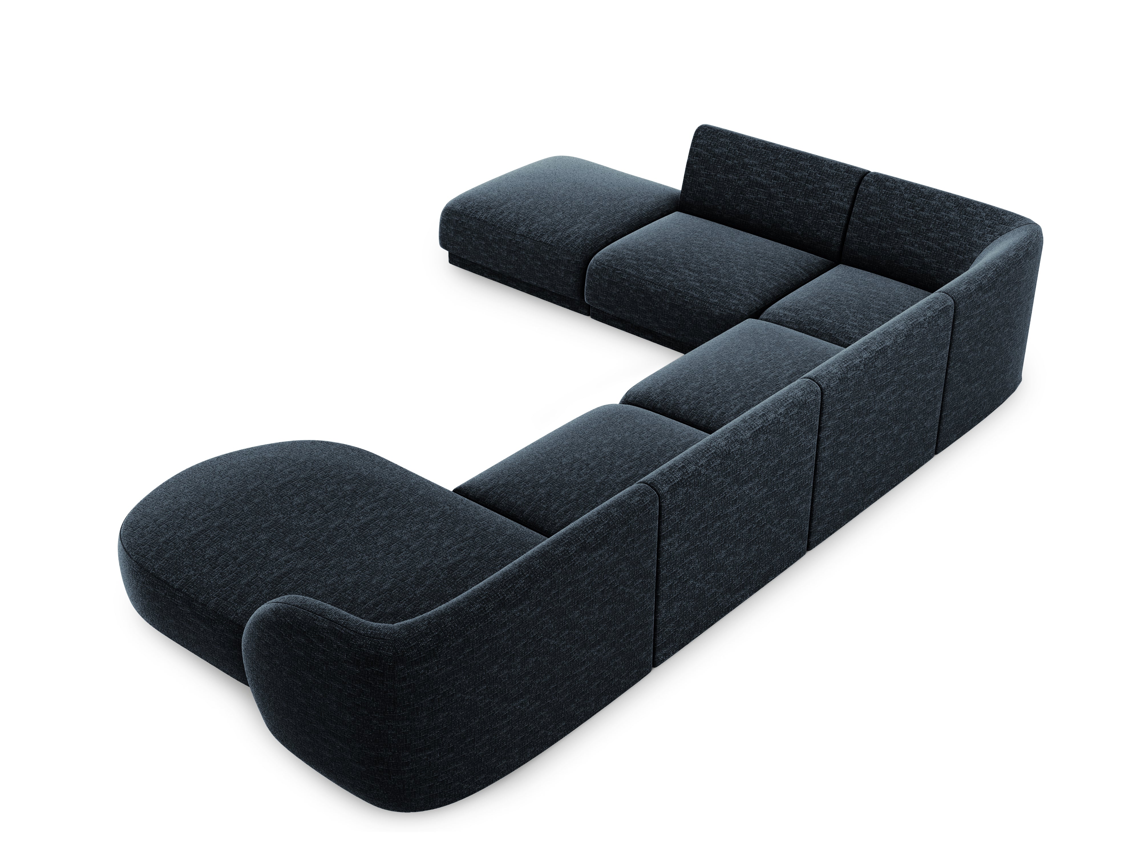 Sofa lewostronna panoramiczna w tkaninie szenilowej 6-osobowa MILEY granatowy Micadoni Eye on Design