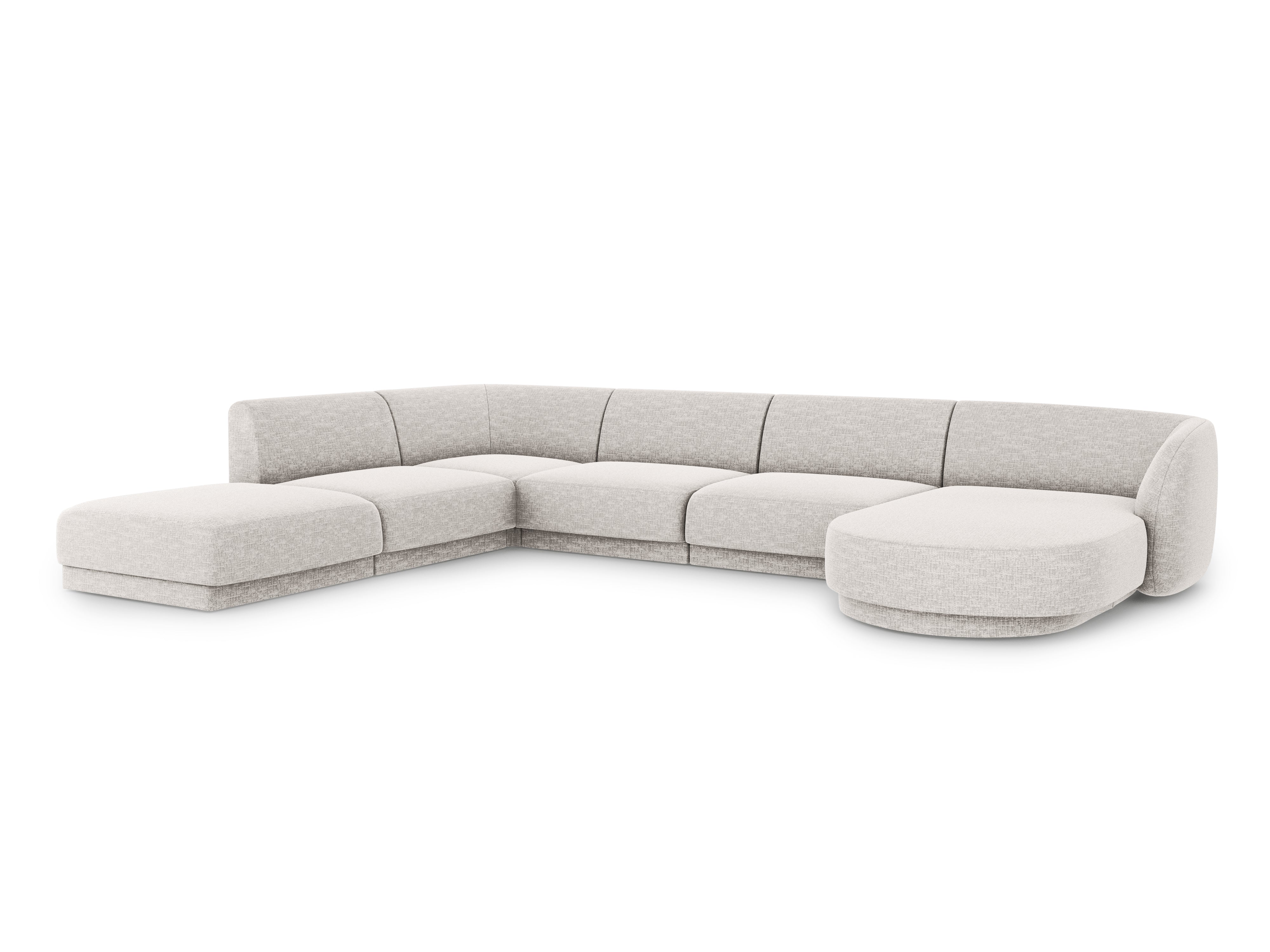 Sofa lewostronna panoramiczna w tkaninie szenilowej 6-osobowa MILEY jasnoszary Micadoni Eye on Design