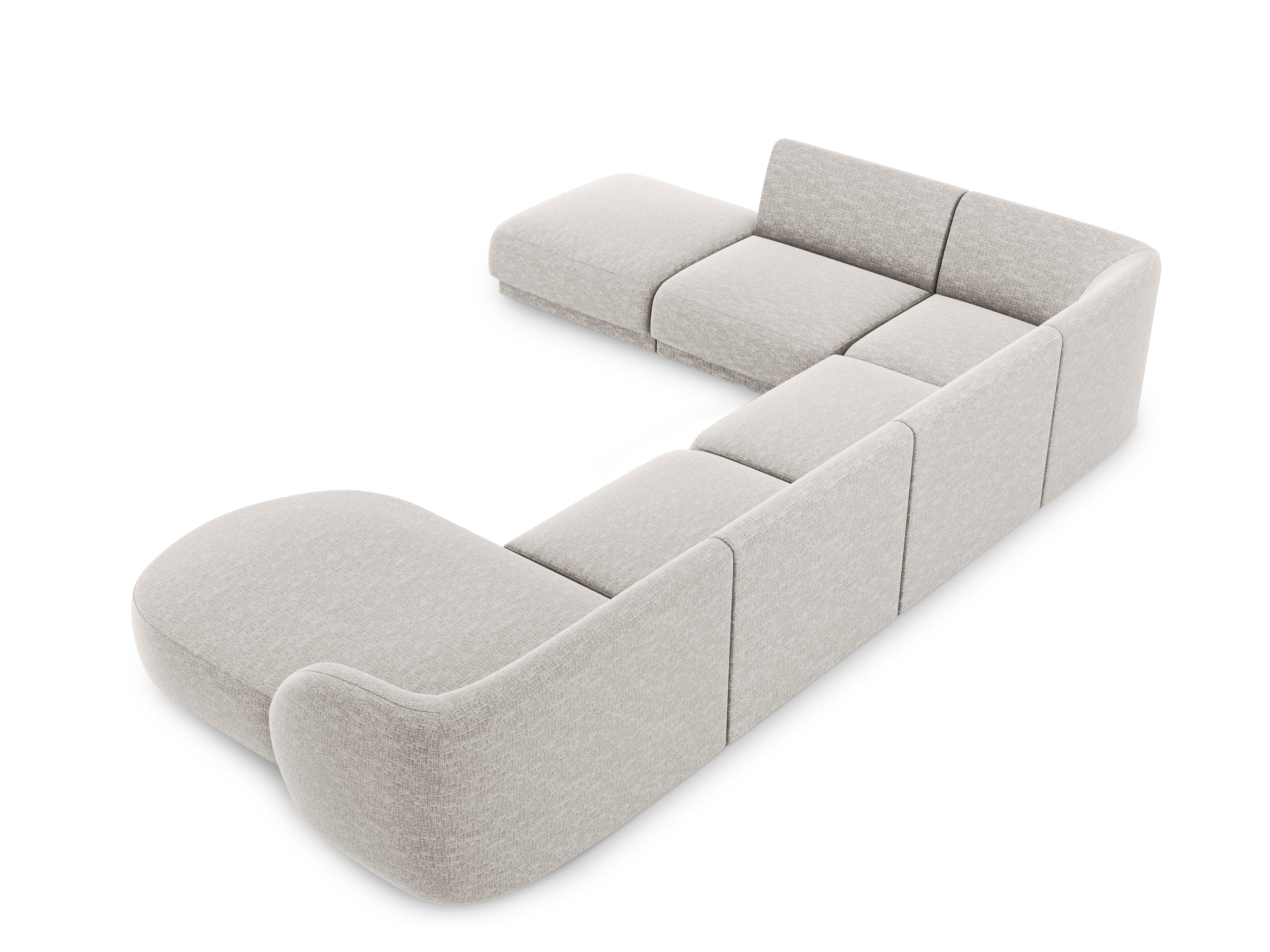 Sofa lewostronna panoramiczna w tkaninie szenilowej 6-osobowa MILEY jasnoszary Micadoni Eye on Design