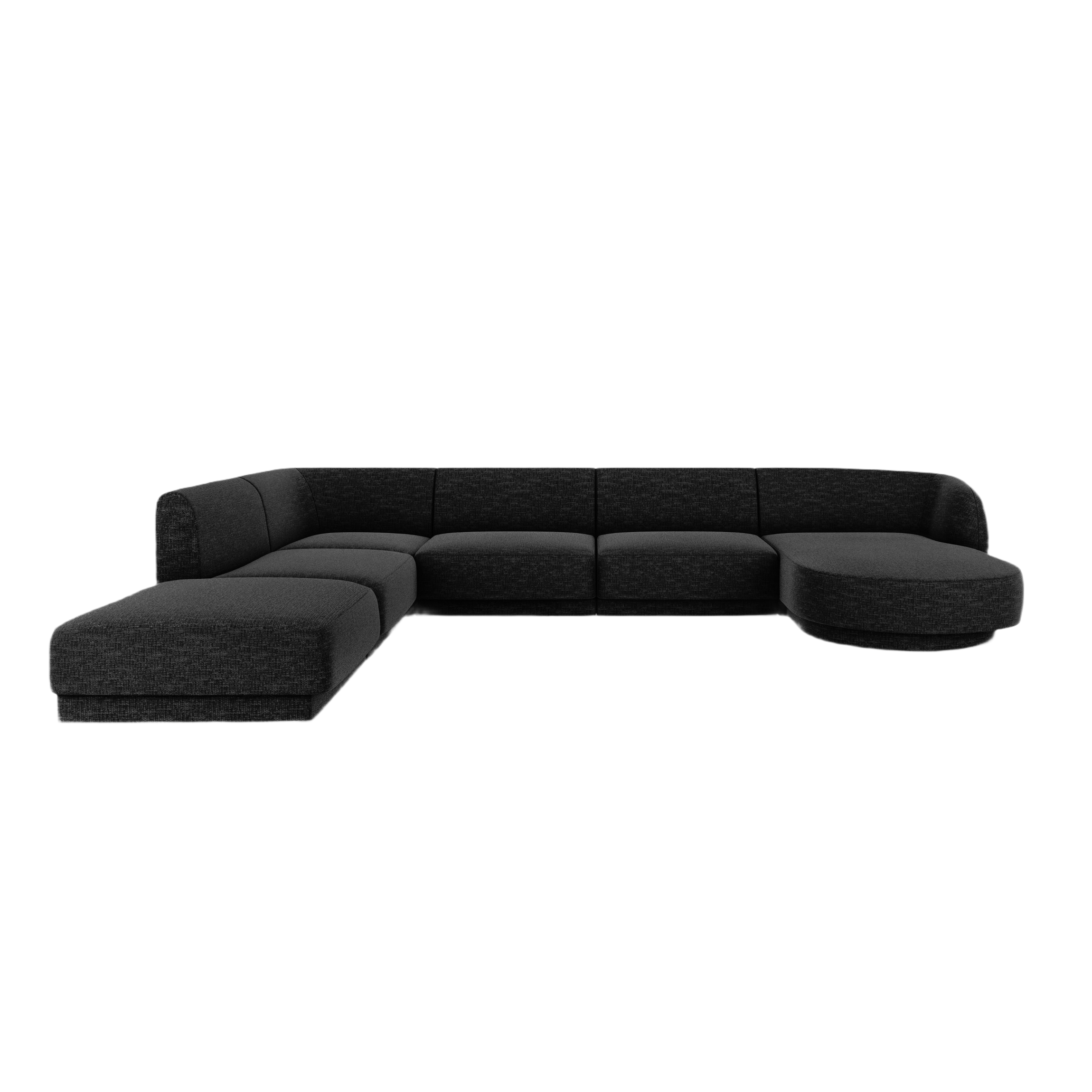 Linksseitige panoramische 6-Sitzer-Couch MILEY schwarzer schimmernder Chenille