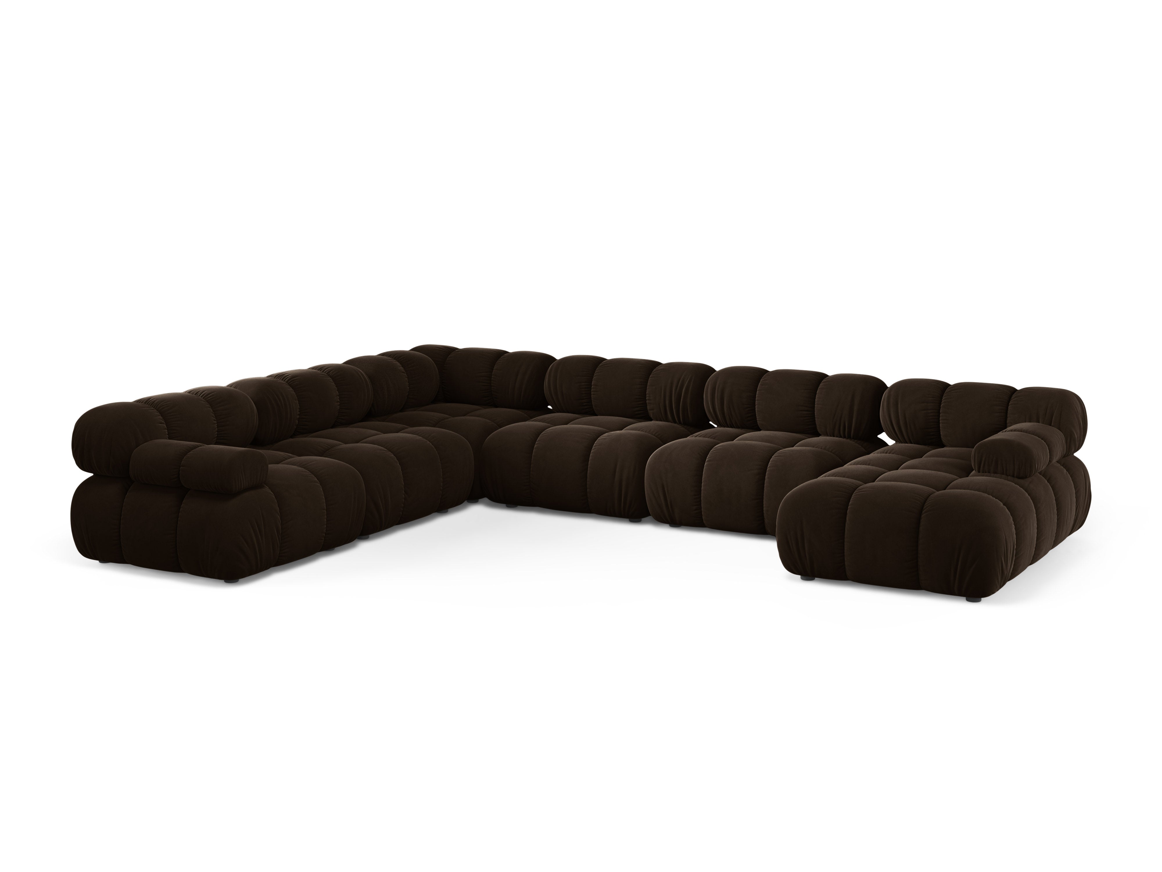 Panoramisch fluwelen hoekbank BELLIS links in chocolade kleur