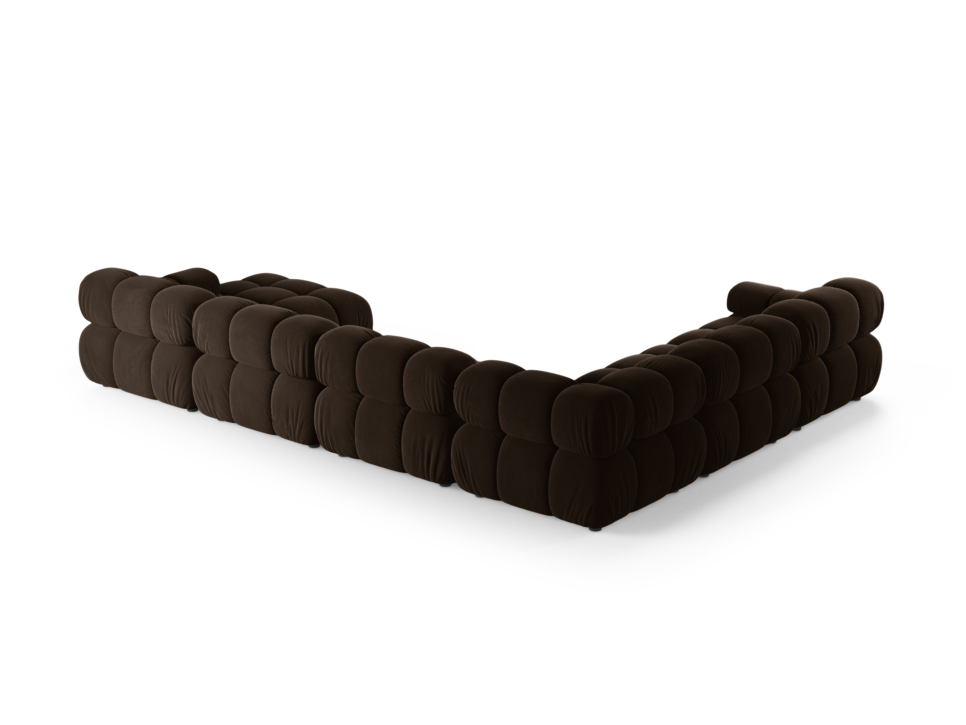 Panoramisch fluwelen hoekbank BELLIS links in chocolade kleur