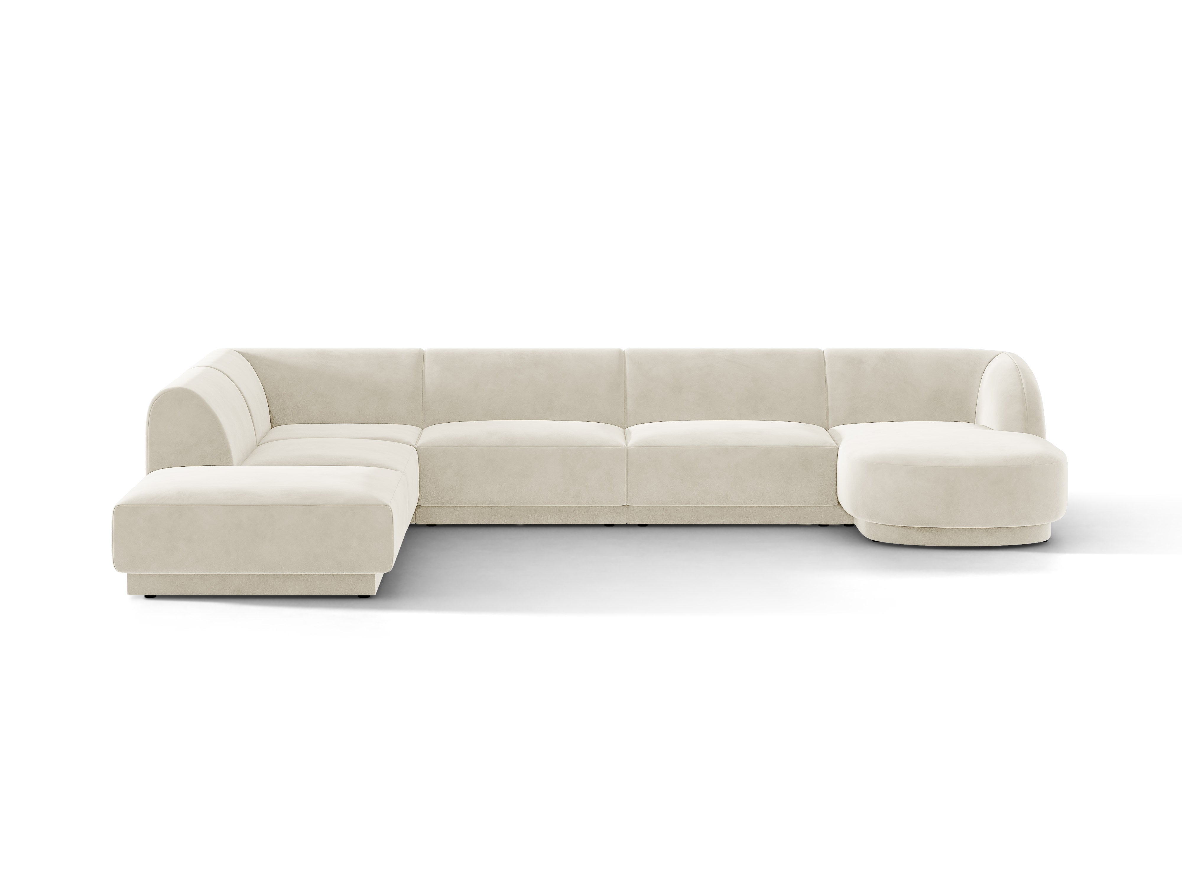 Beige U-vormige fluwelen hoekbank voor 6 personen links MILEY