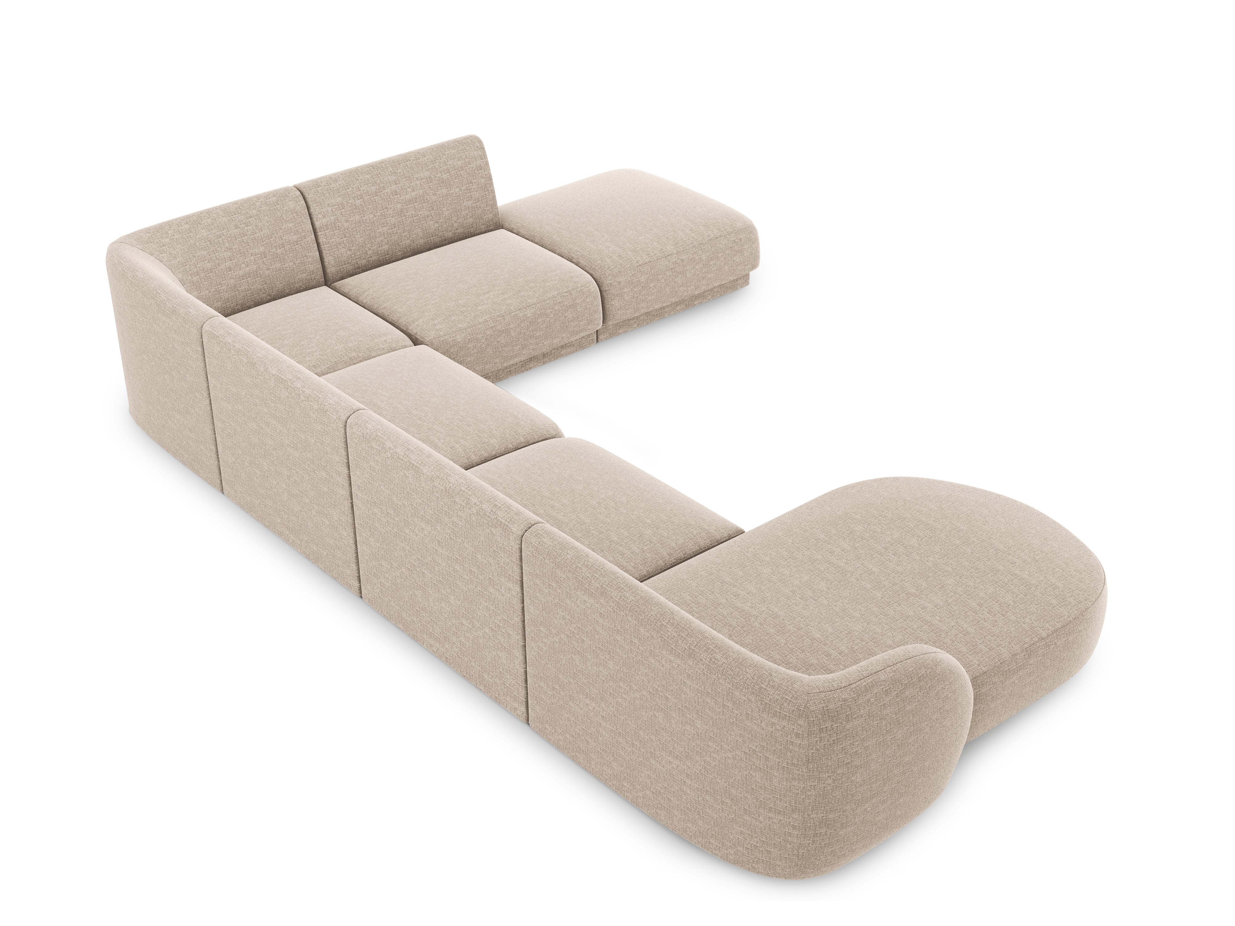 Sofa prawostronna panoramiczna w tkaninie szenilowej 6-osobowa MILEY beżowy Micadoni Eye on Design