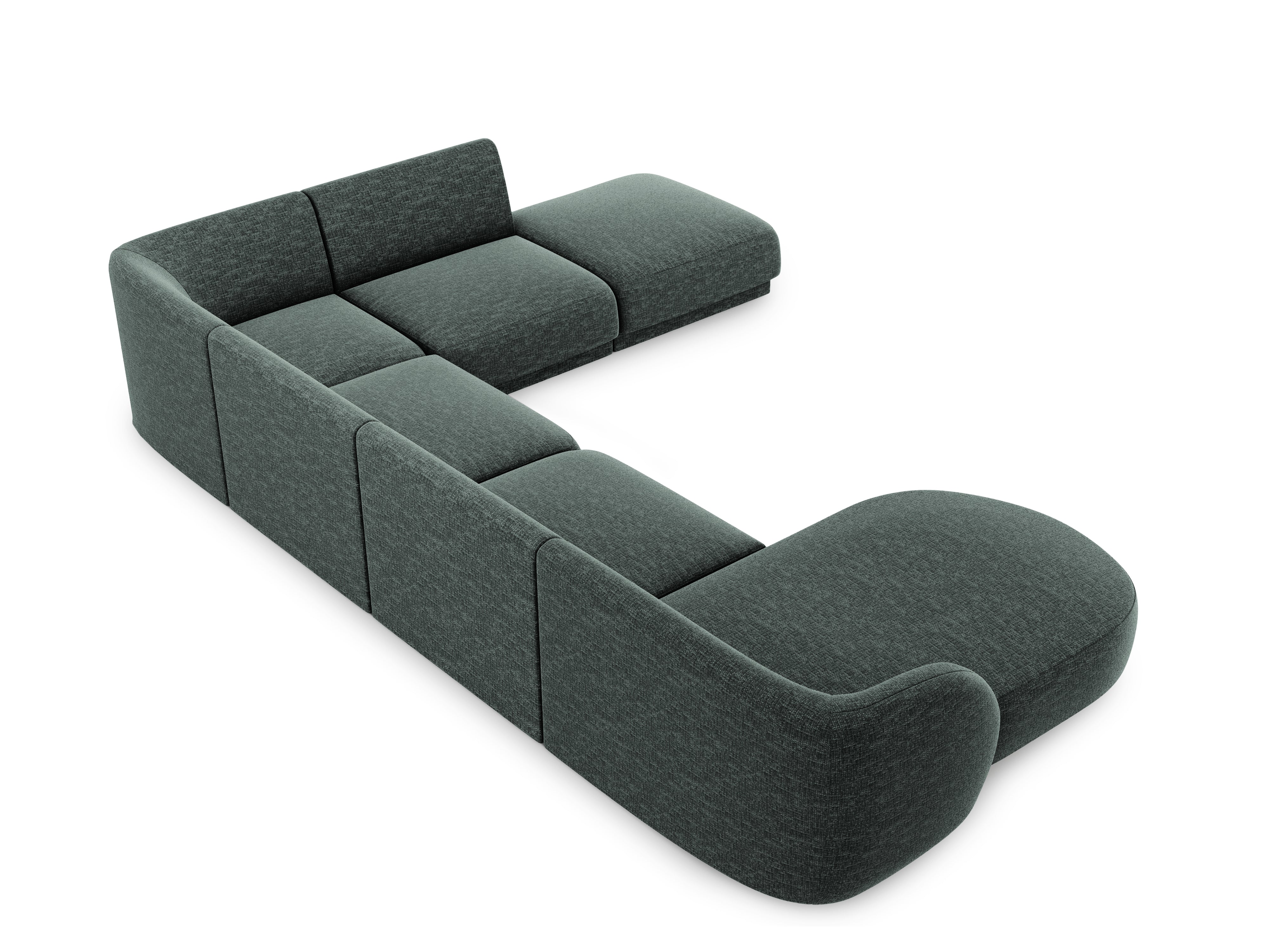 Sofa prawostronna panoramiczna w tkaninie szenilowej 6-osobowa MILEY petrol Micadoni Eye on Design