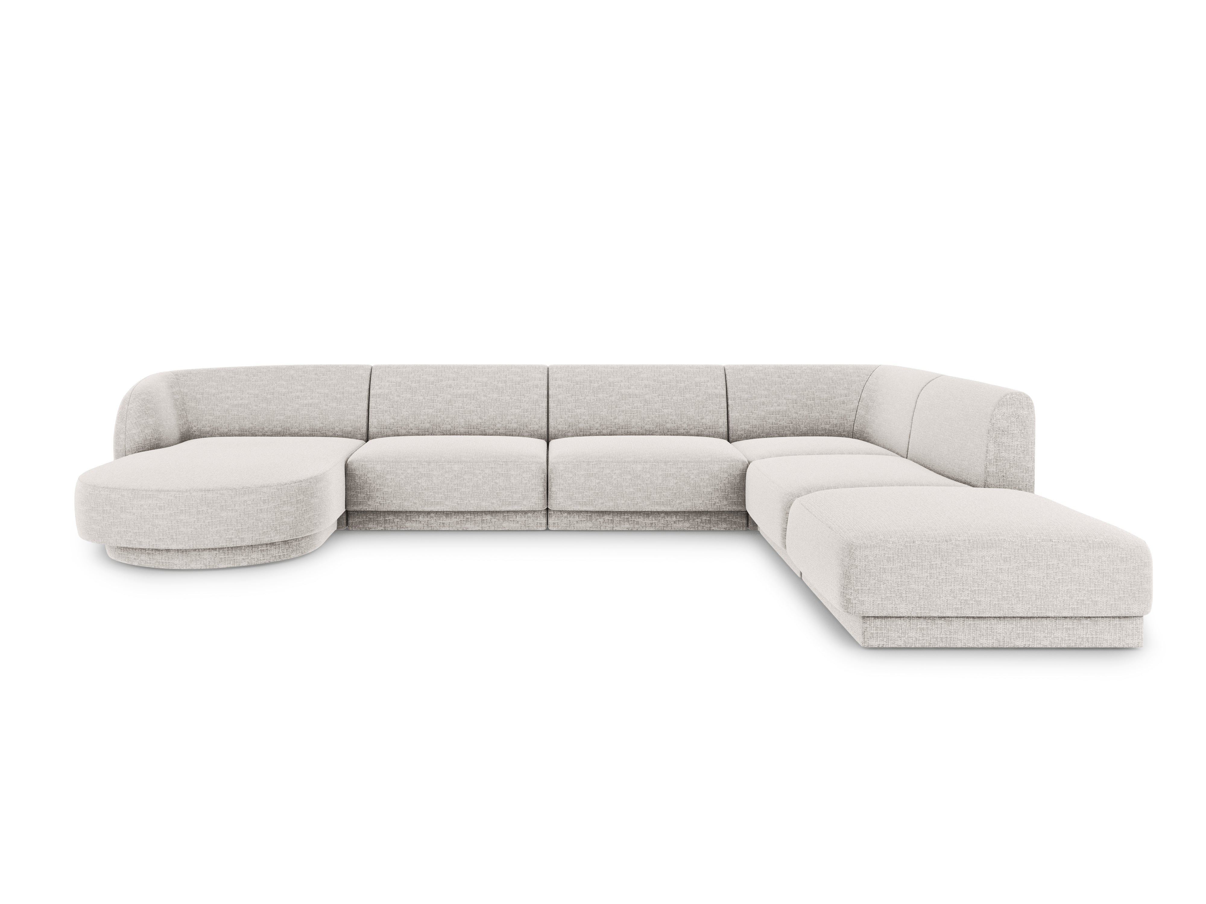 Sofa prawostronna panoramiczna w tkaninie szenilowej 6-osobowa MILEY jasnoszary Micadoni Eye on Design