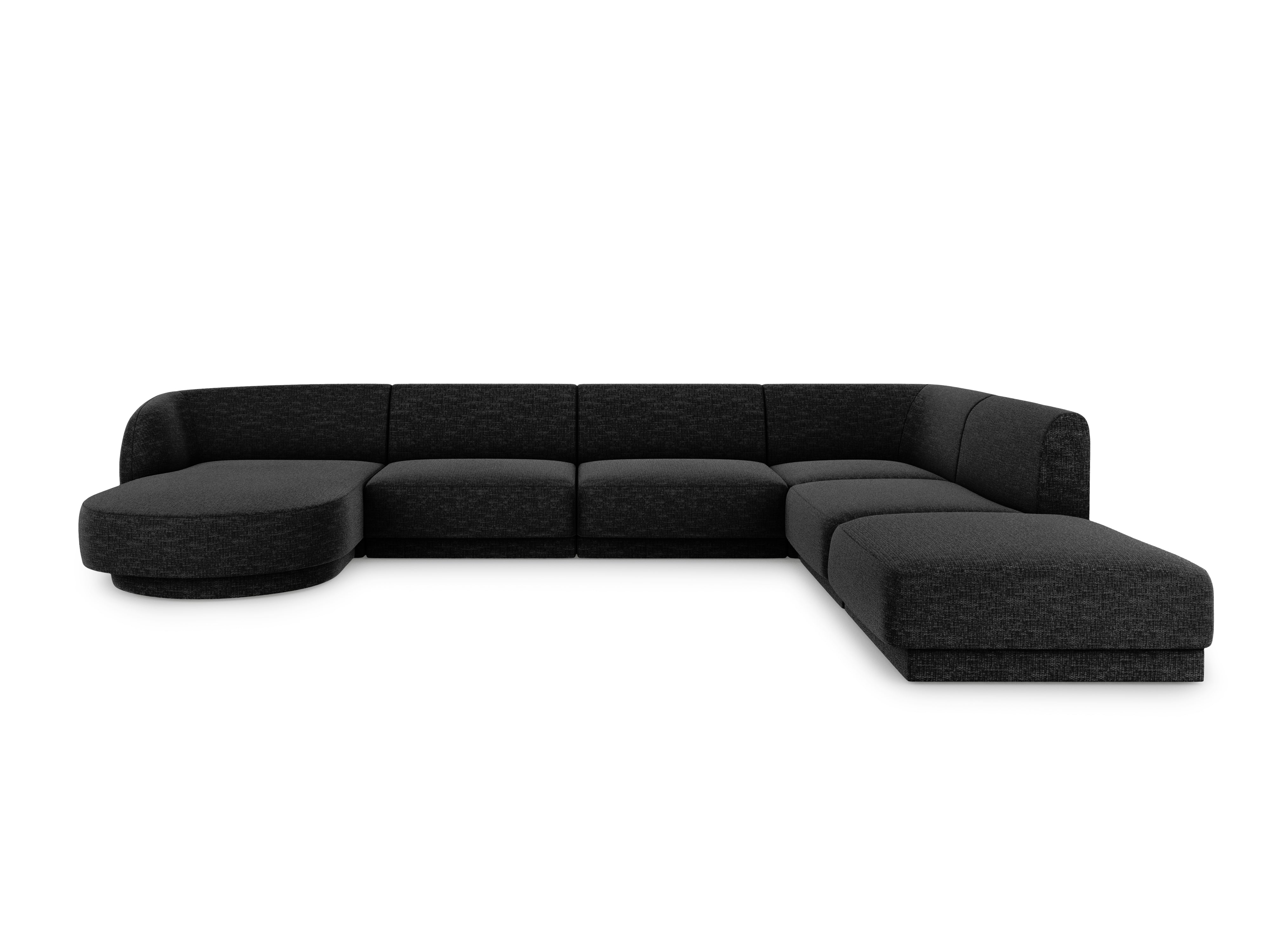 Sofa prawostronna panoramiczna w tkaninie szenilowej 6-osobowa MILEY czarny Micadoni Eye on Design