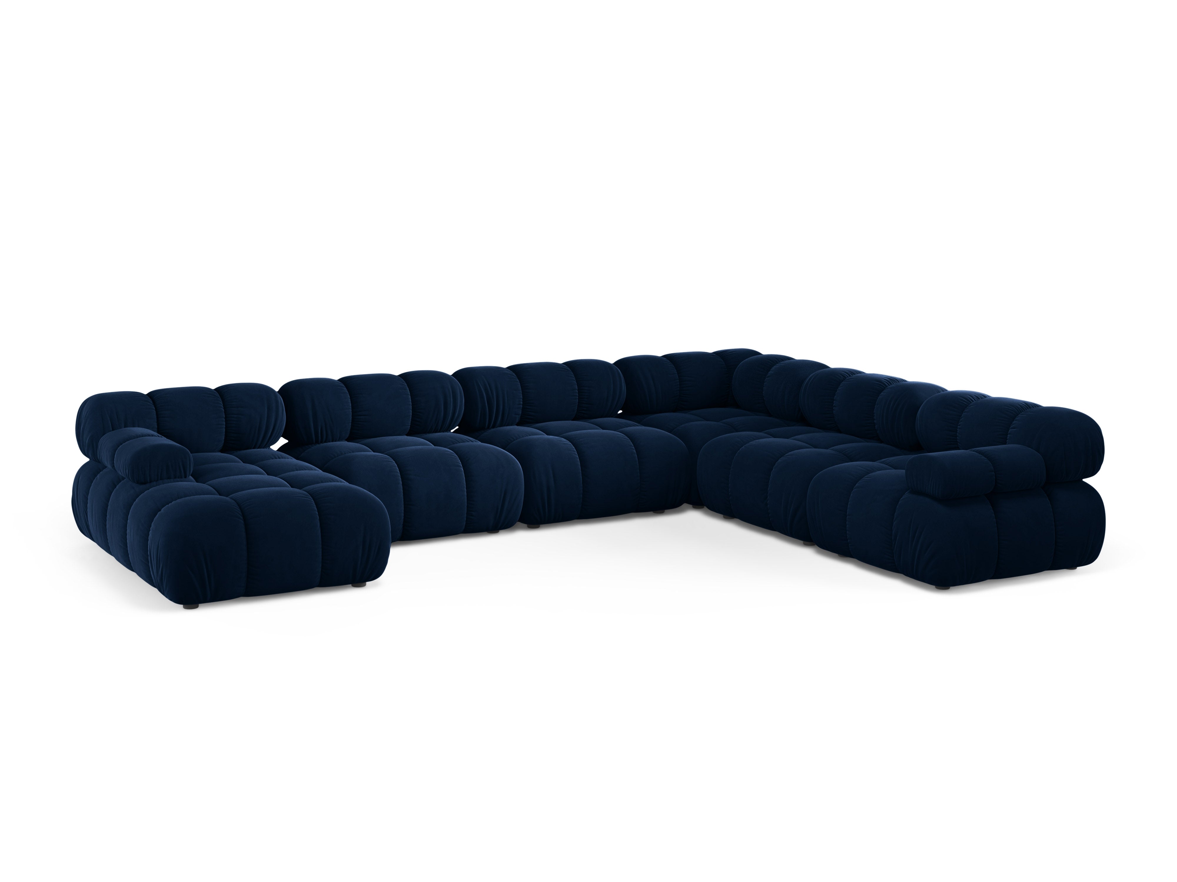 Panoramische fluwelen hoekbank rechts BELLIS in koninklijk blauw
