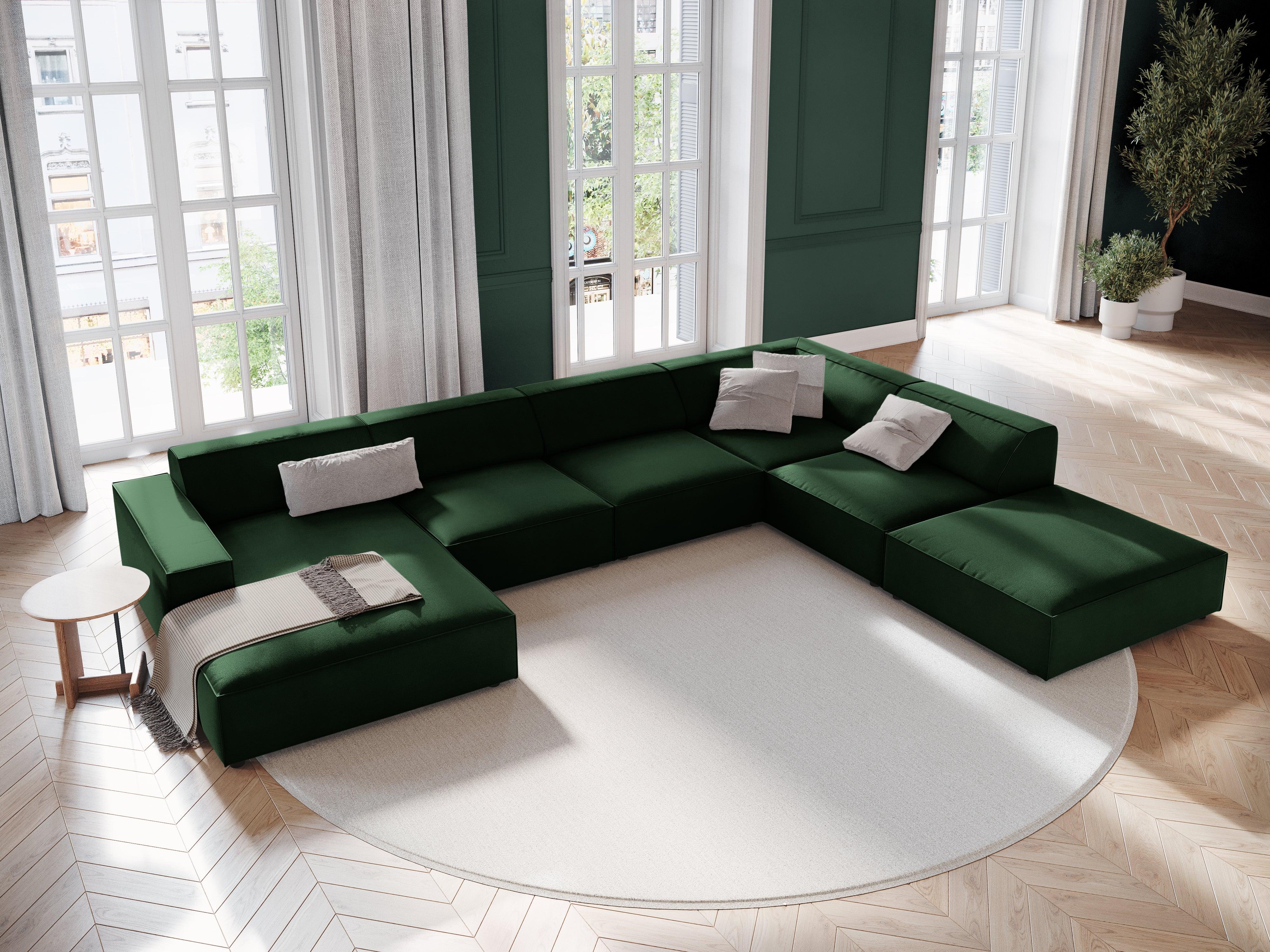 Sofa panoramiczna aksamitna prawostronna JODIE butelkowa zieleń Micadoni Eye on Design