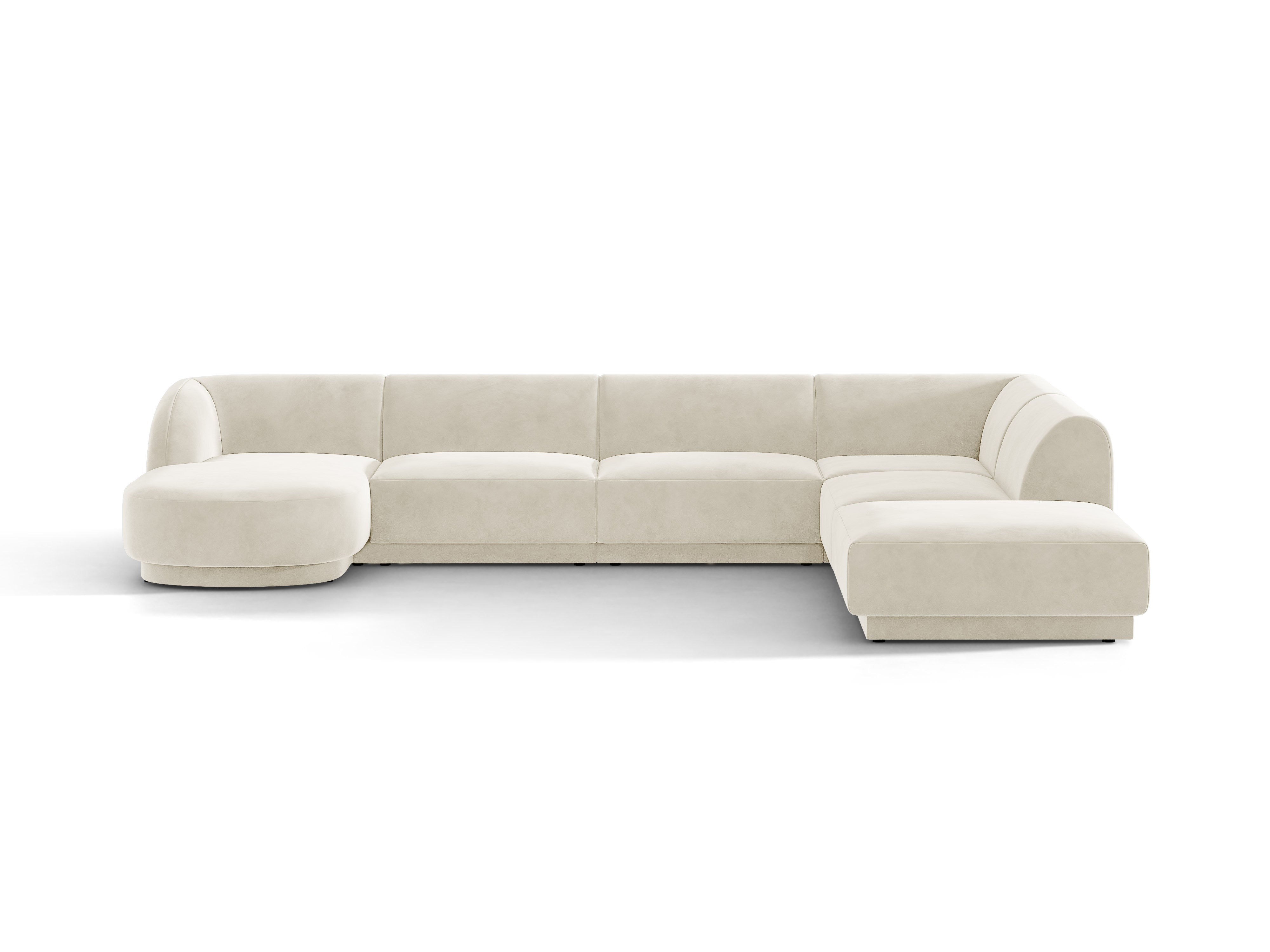 Beige U-vormige fluwelen hoekbank voor 6 personen rechts MILEY