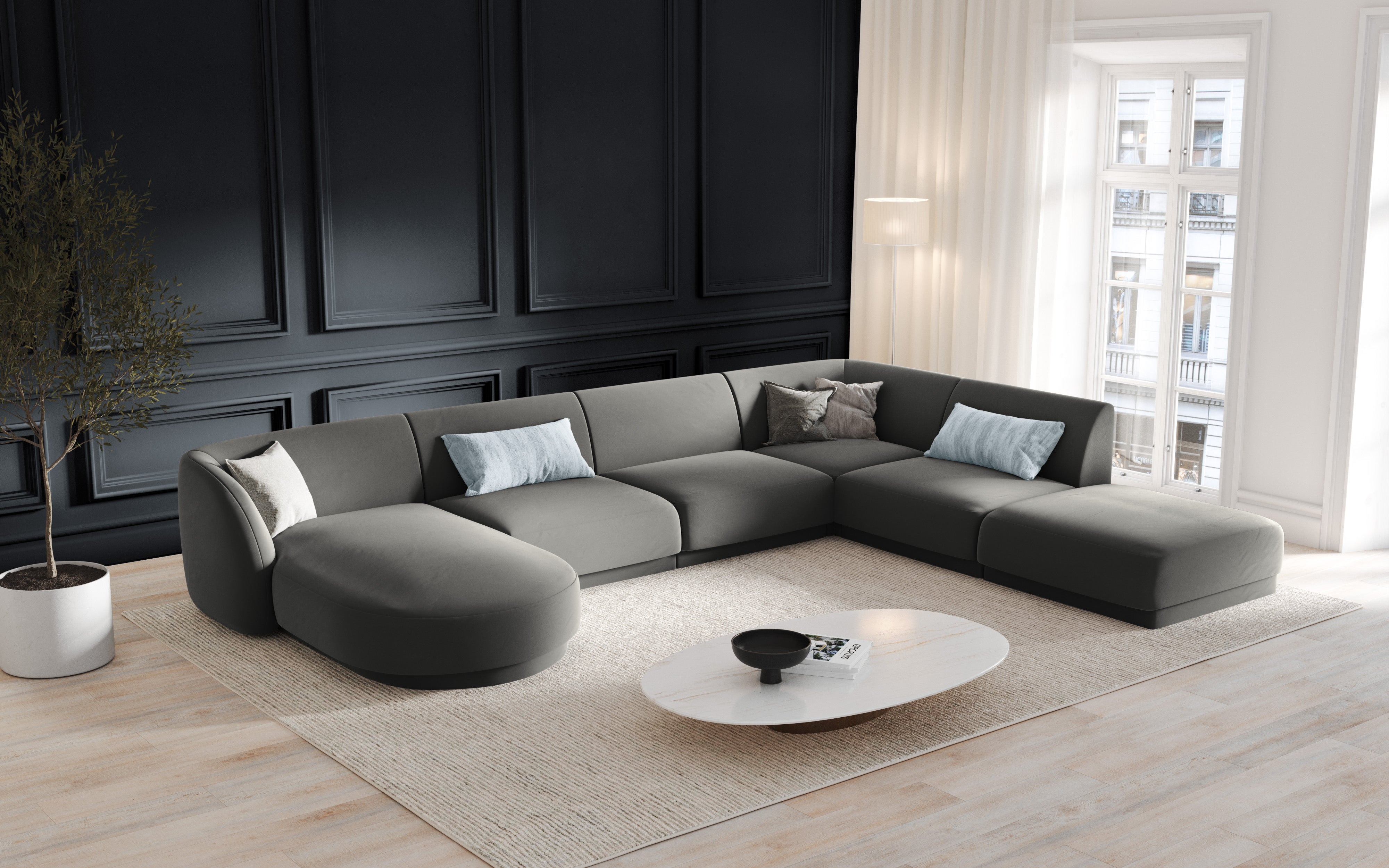 Symmetrical 5-Seater Corner Sofa MILEY Light Gray Boucle