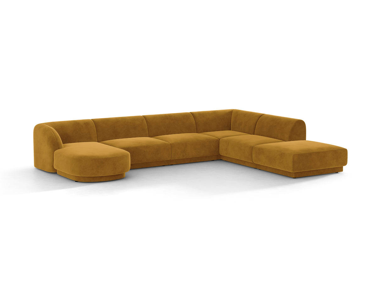 Narożnik aksamitny 6-osobowy w kształcie U prawostronny MILEY żółty – sofa narożna