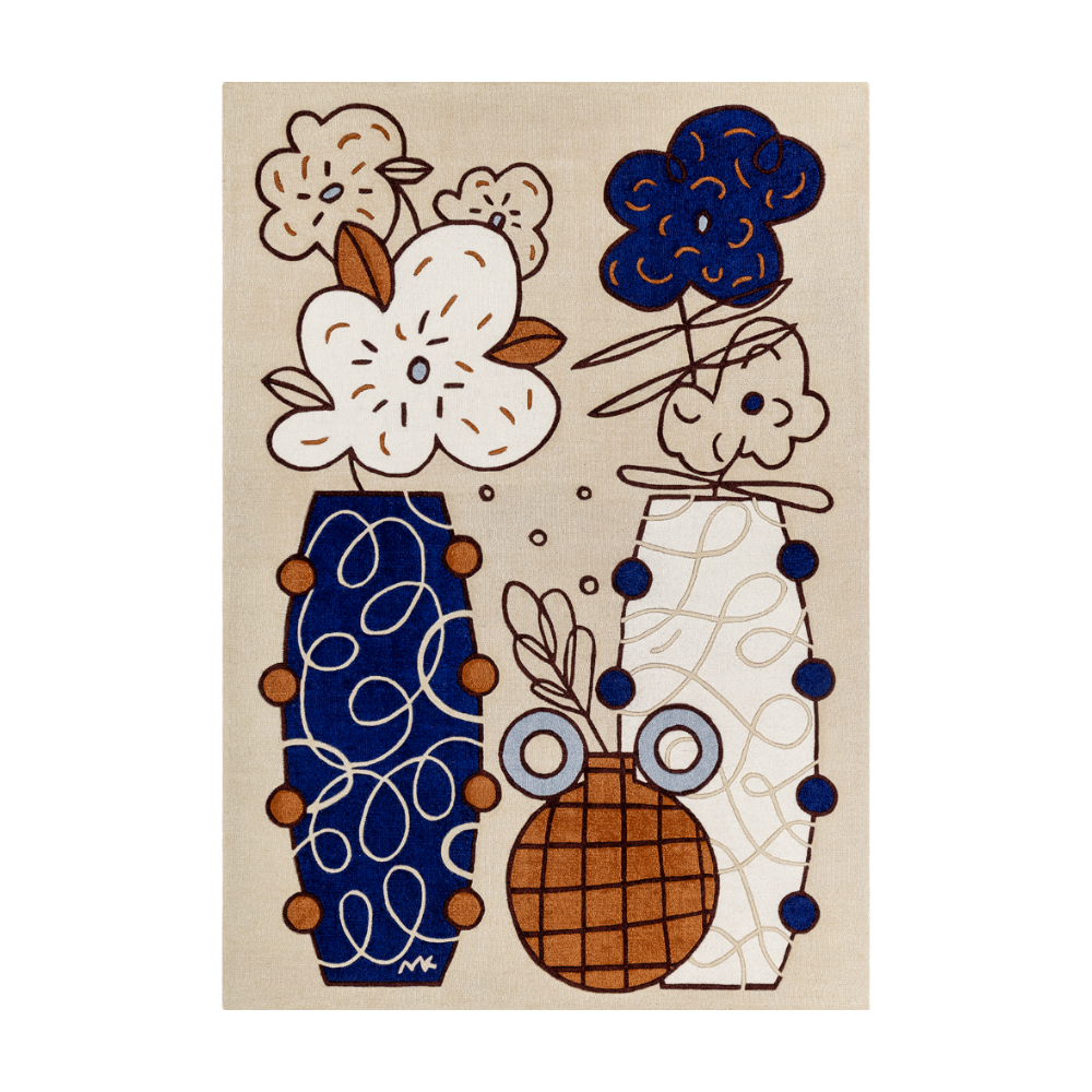 Vloerkleed FLORENCE beige met marineblauw en bruin