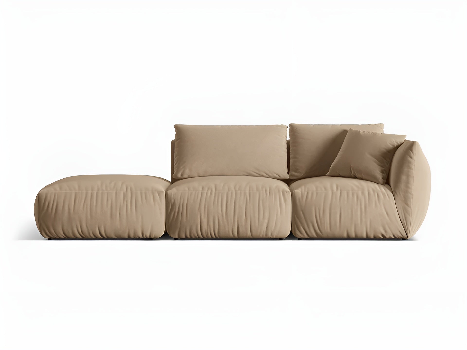 Modulaire fluwelen 3-zits bank links CHRIS zandkleurig