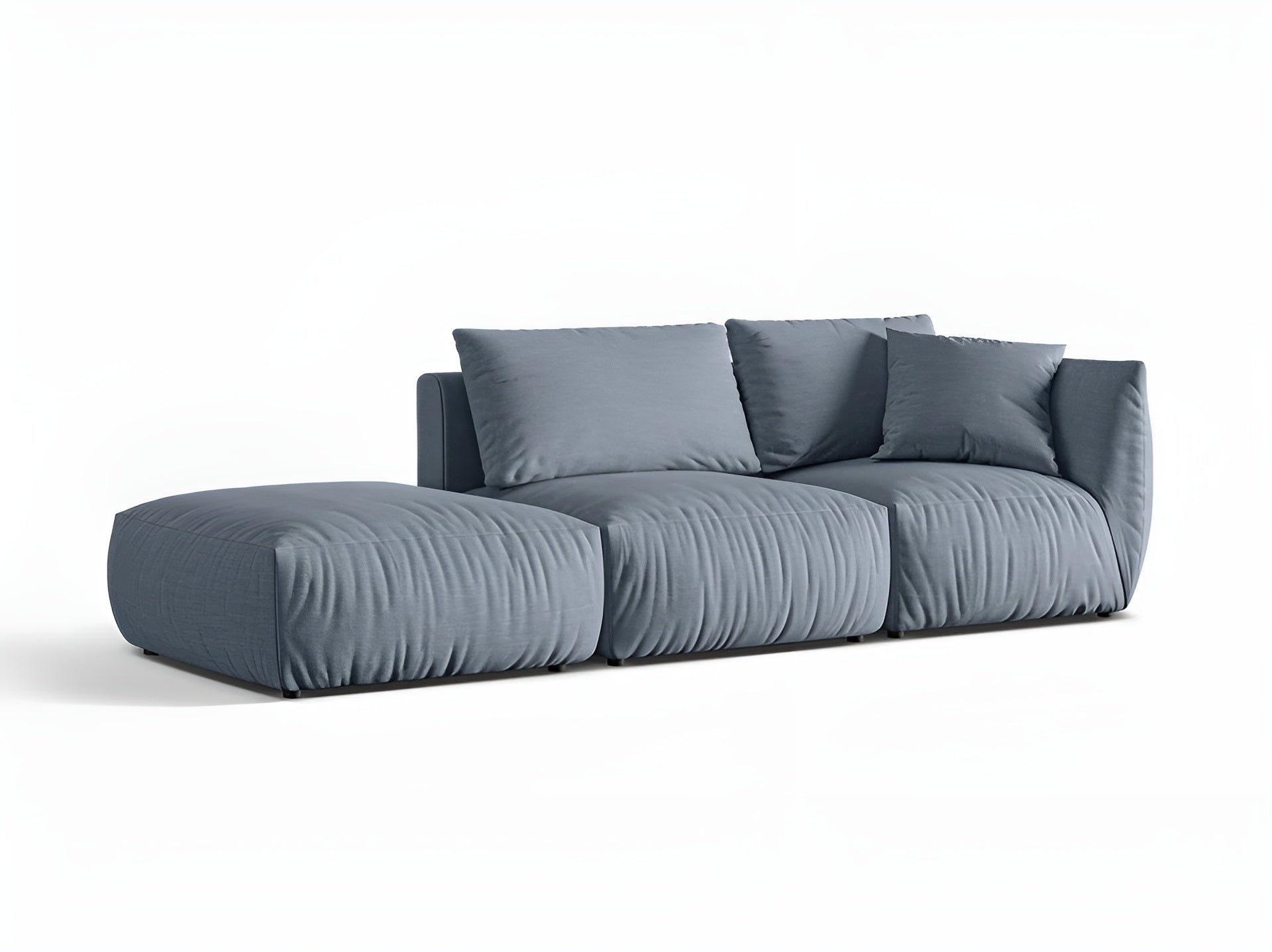 Left-facing 3-seater modular sofa CHRIS light blue chenille