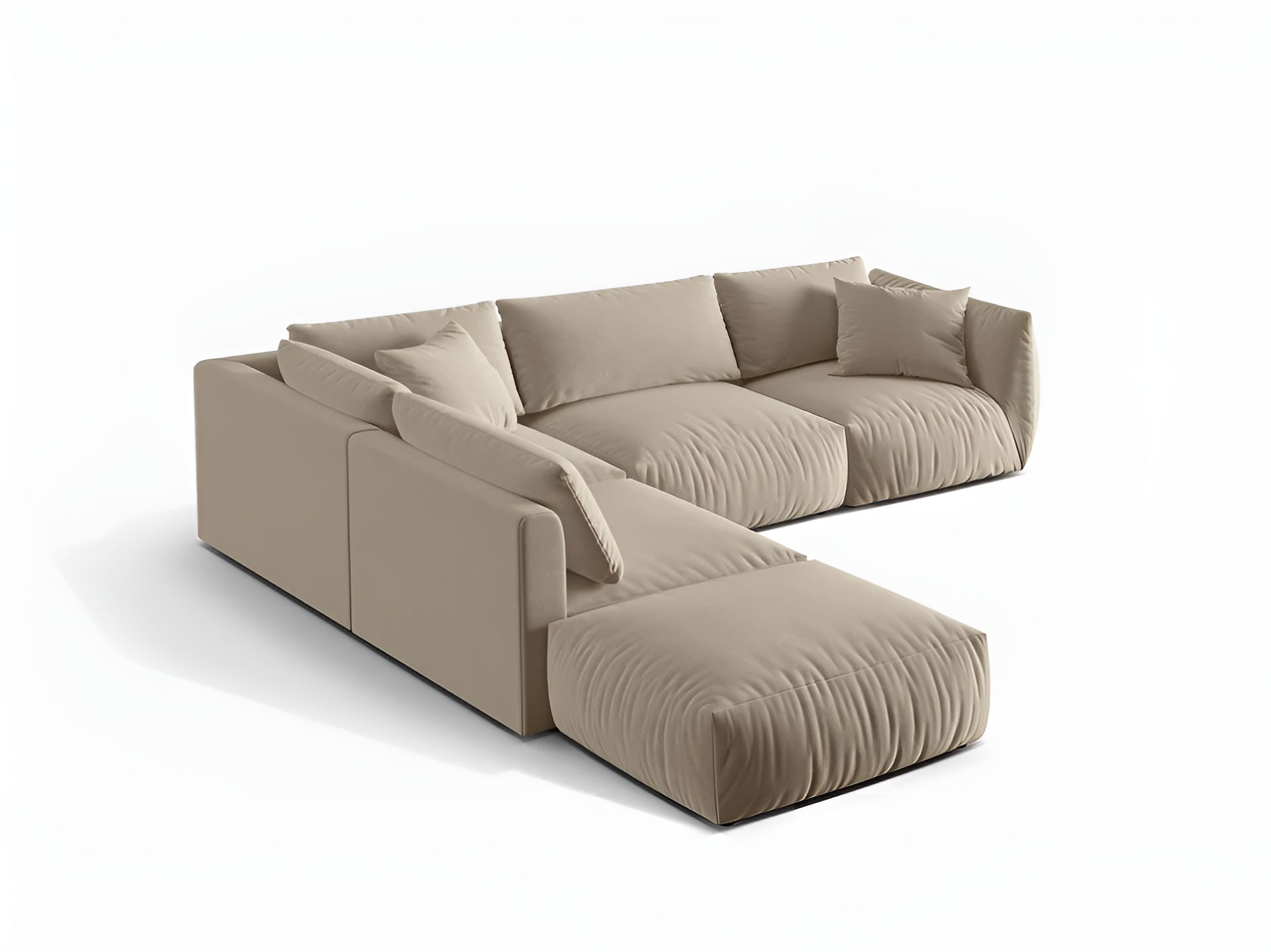 Modulaire fluwelen hoekbank voor 4 personen, links CHRIS ecru