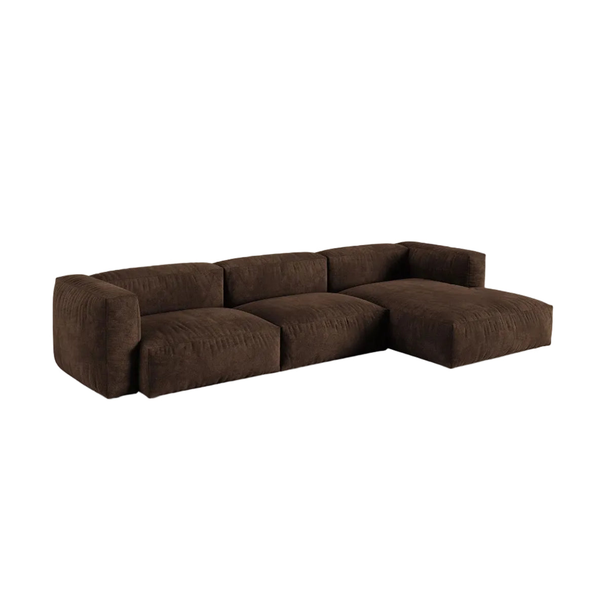 Rechts georiënteerde 3-zits velvet hoekbank MARTINA XL chocolade