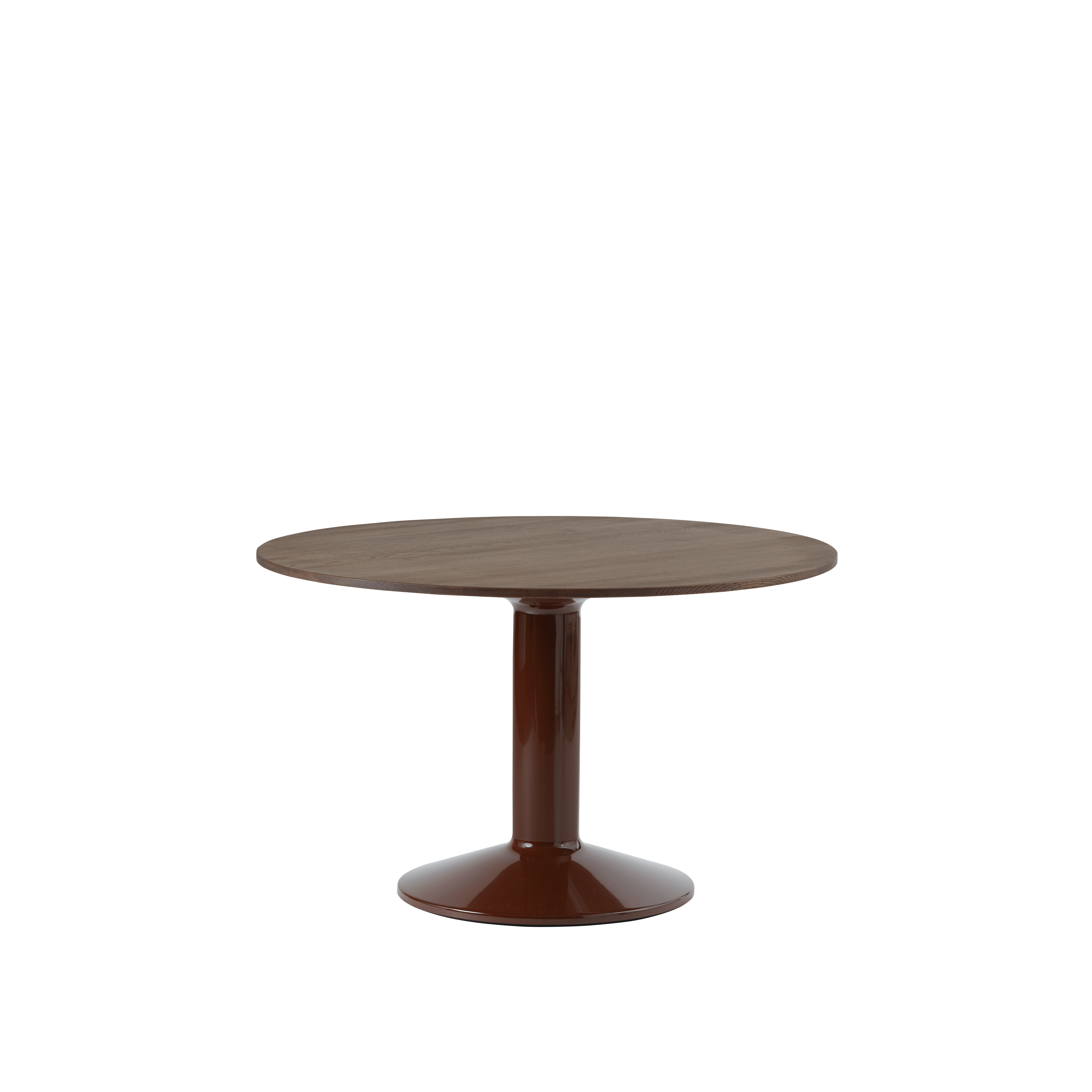 Ronde tafel MIDST donkergeolied eiken met bordeauxkleurige voet