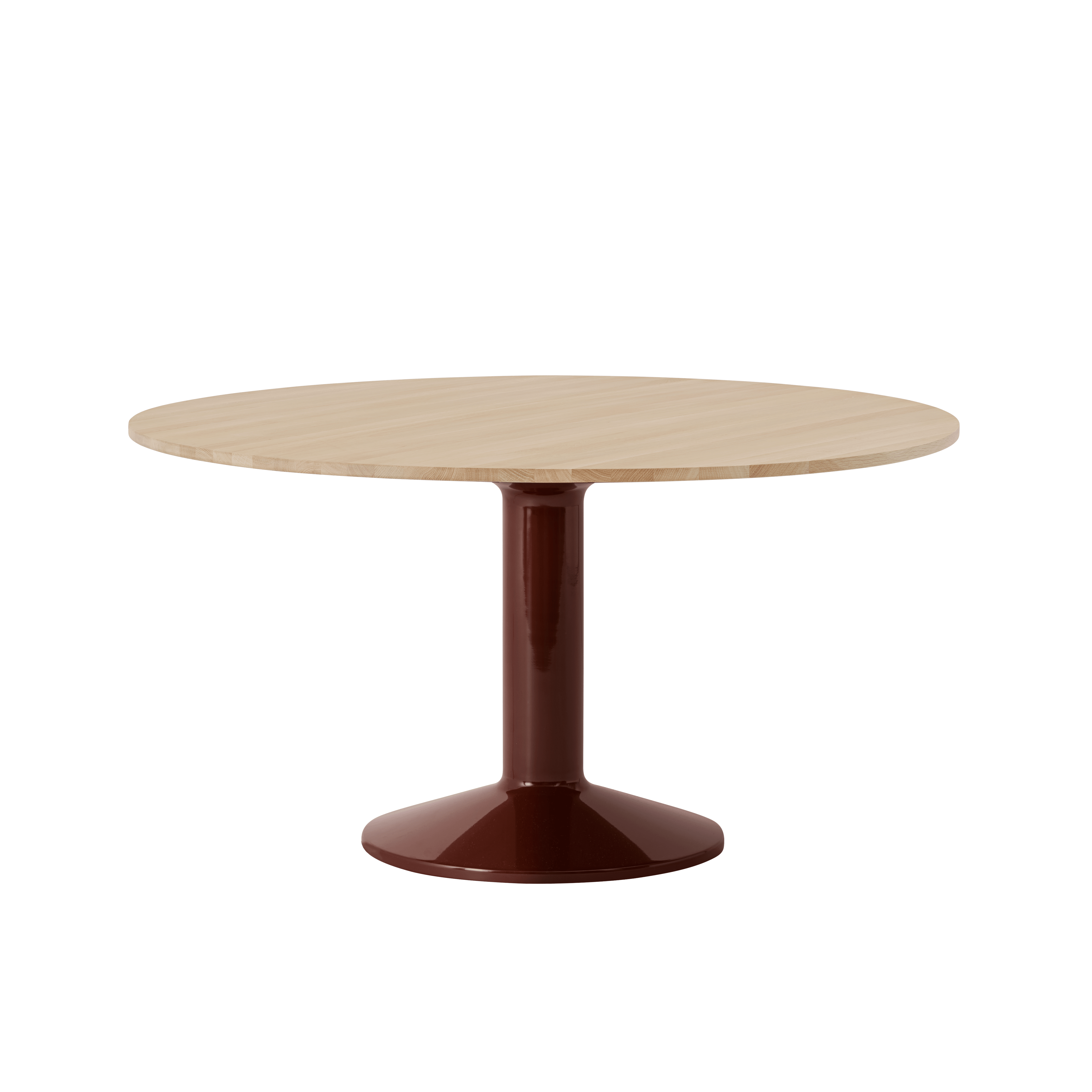 Ronde tafel MIDST eiken olie met bordeauxkleurige basis