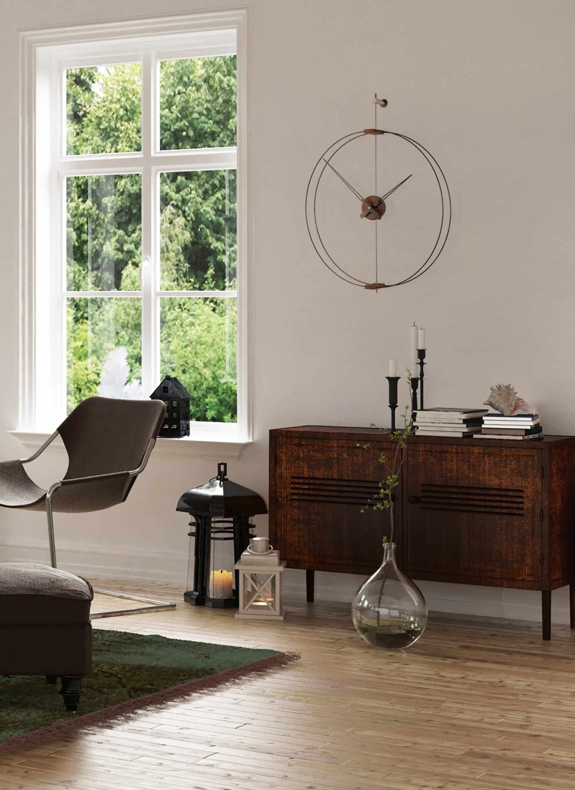 Wandklok BARCELONA MINI notenhout met zwart en zilver