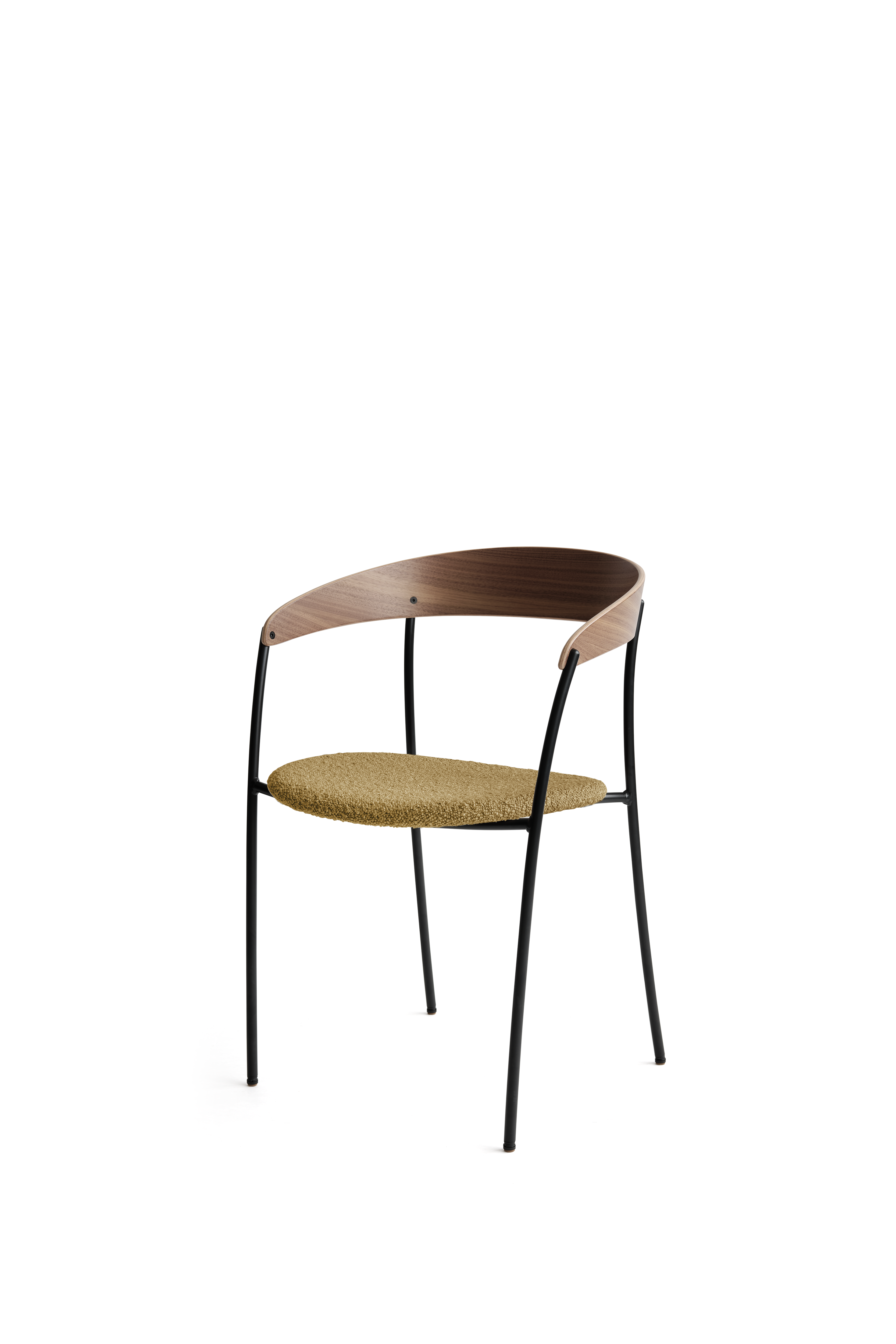 Fauteuil MISSING met armleuningen, gestoffeerd met notenhoutfineer