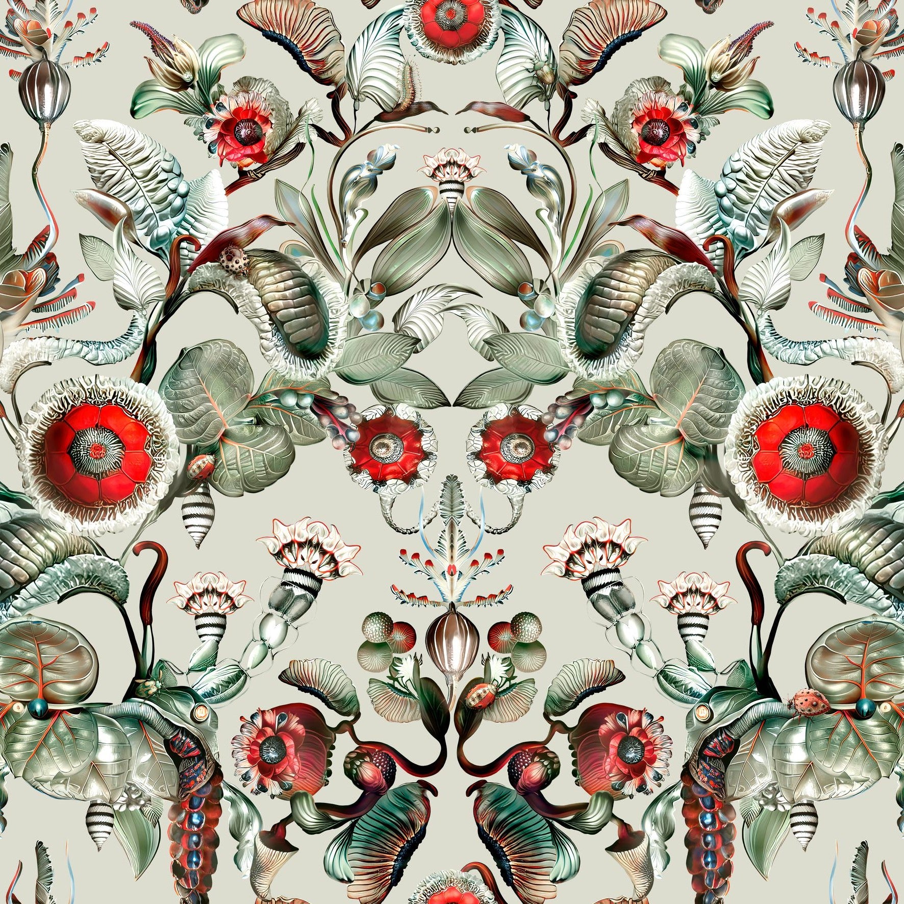 Textielbehang met plantenmotief COCCINELLA BELLA grijs met groen