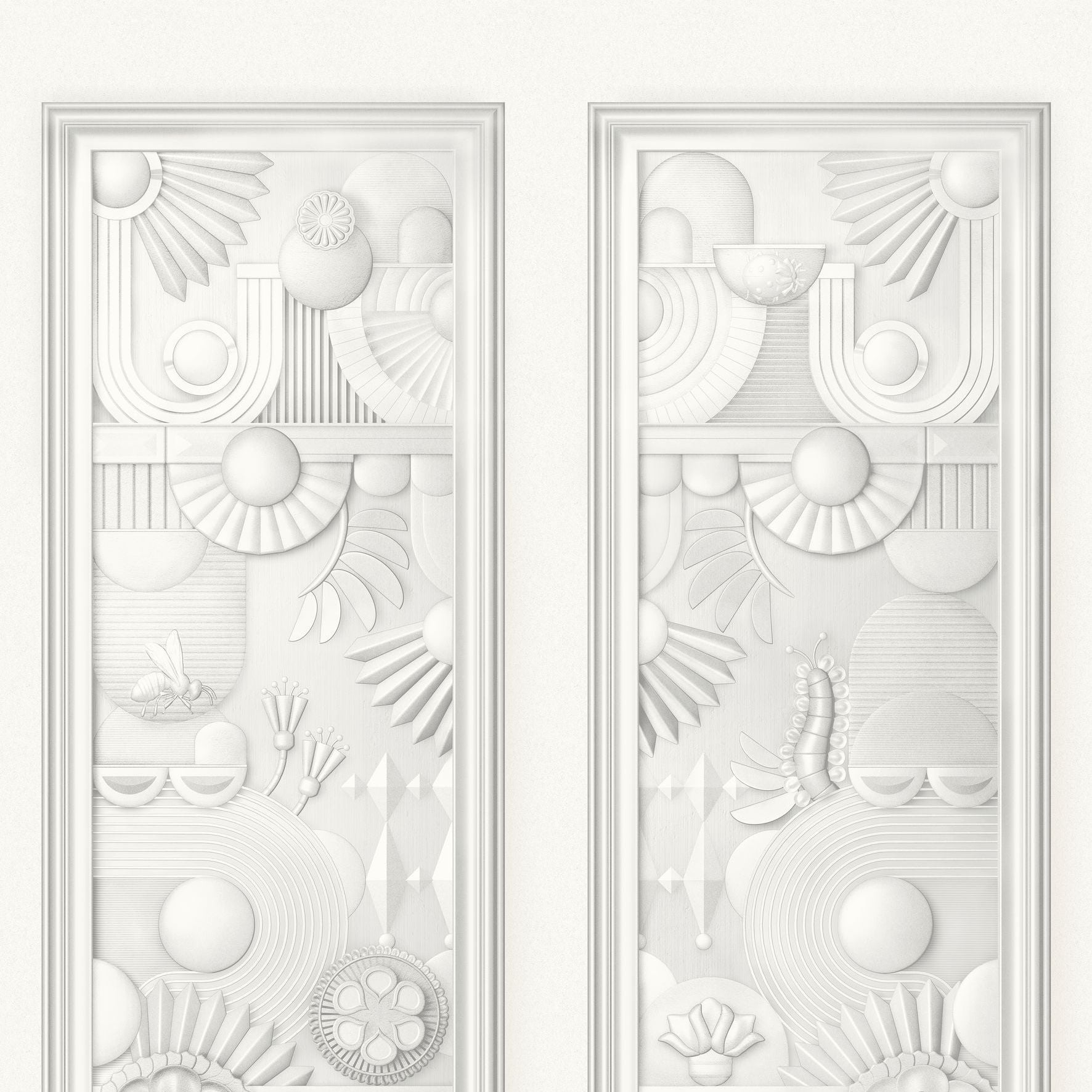 Art Deco Textile Mural GREENHOUSE GATHERING Broken White