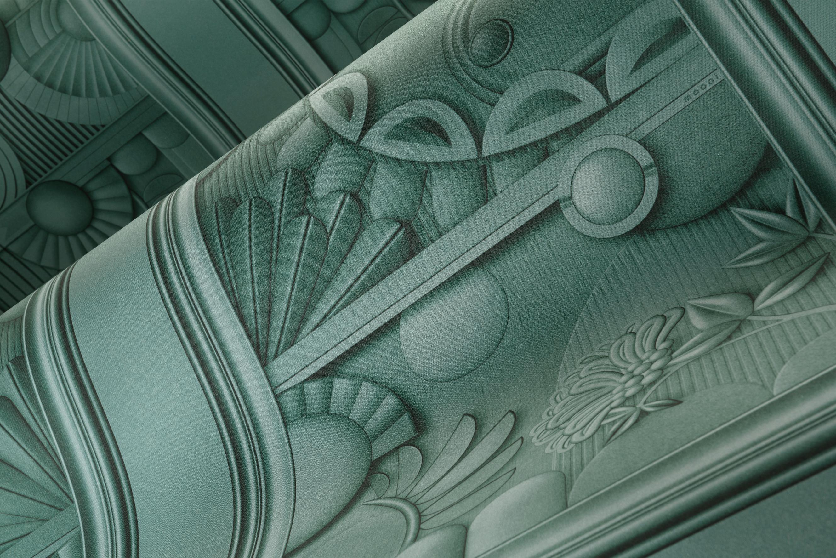 Muurschildering textiel in art deco stijl GREENHOUSE GATHERING donkergroen