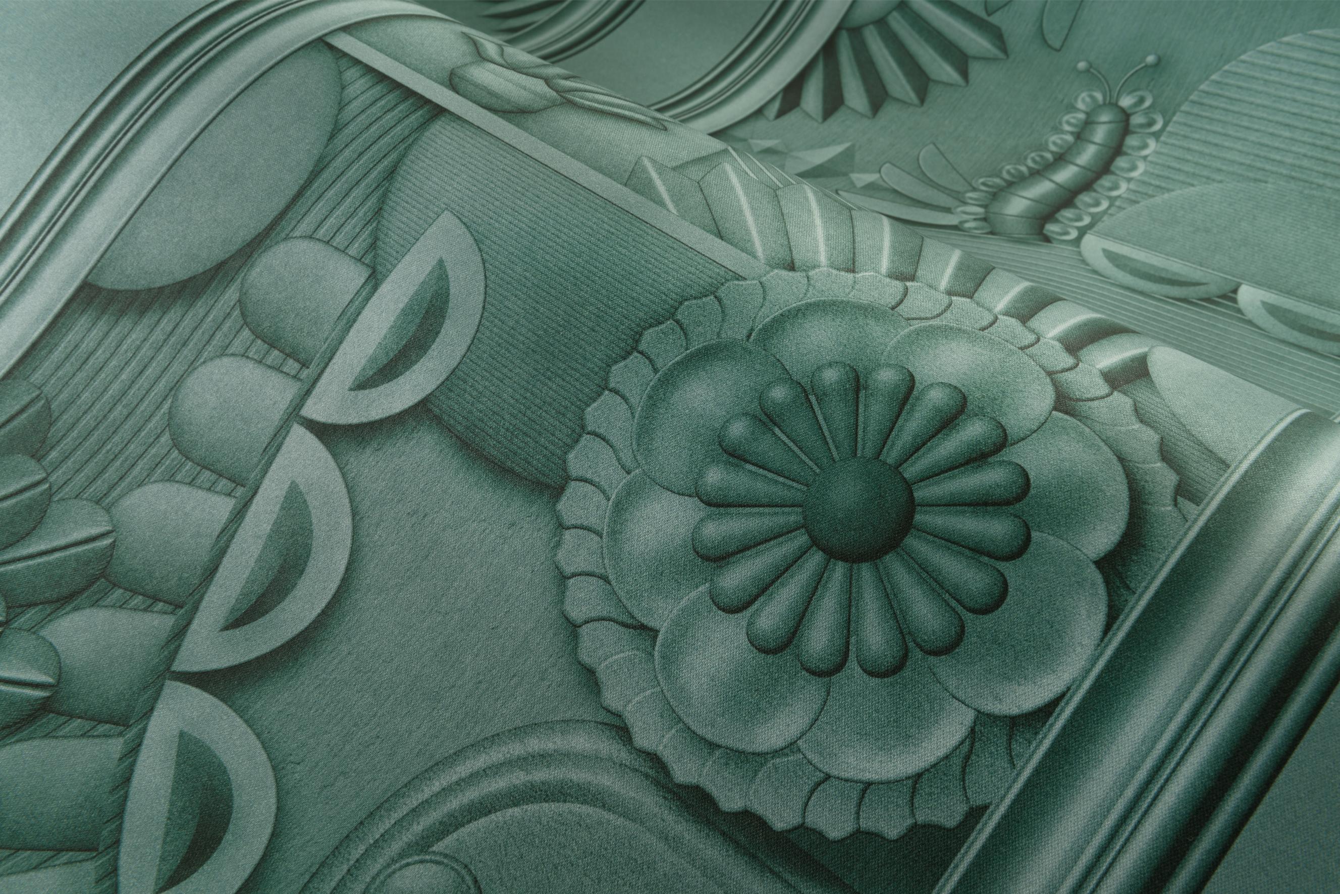 Muurschildering textiel in art deco stijl GREENHOUSE GATHERING donkergroen