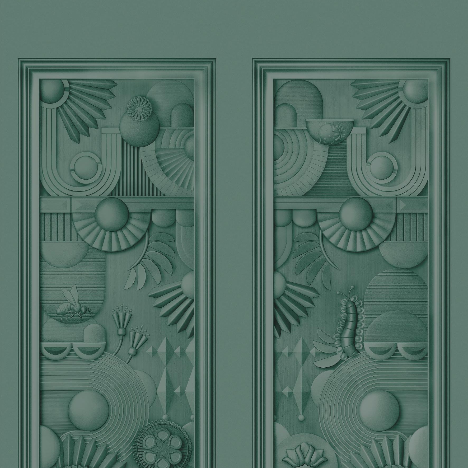 Muurschildering textiel in art deco stijl GREENHOUSE GATHERING donkergroen