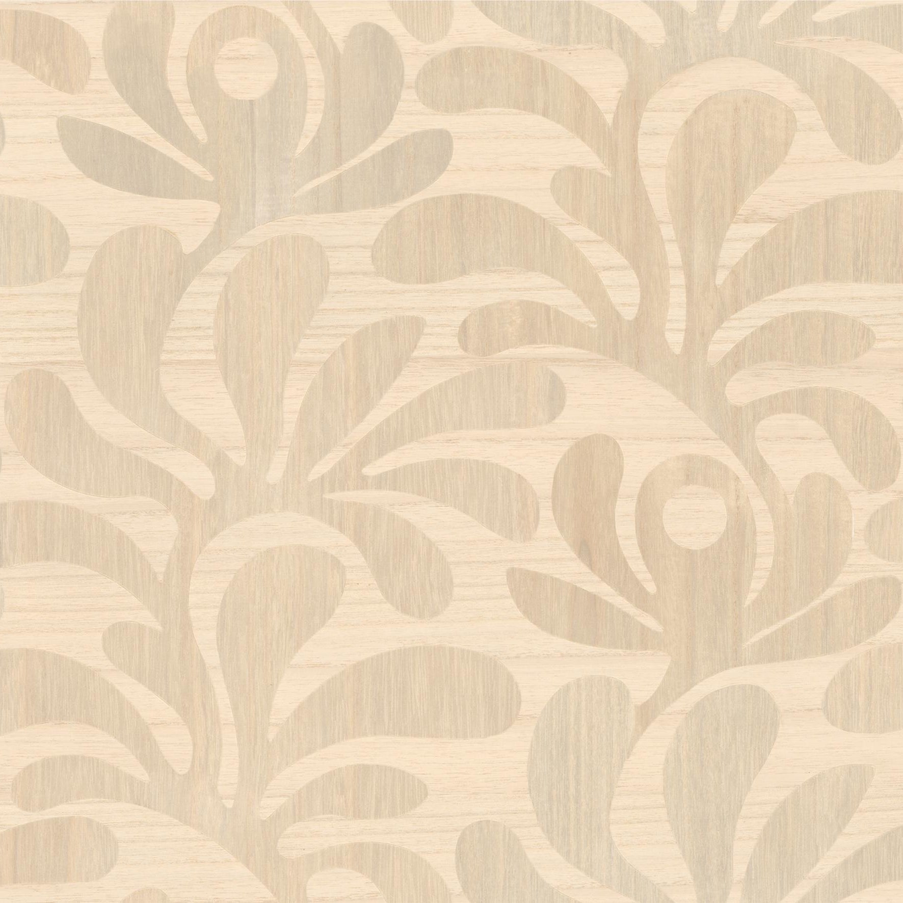 Beige behang met plantmotief WOODBLOCK BEETLE FERN