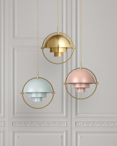 MULTI-LITE pendant lamp in gray-blue with brass